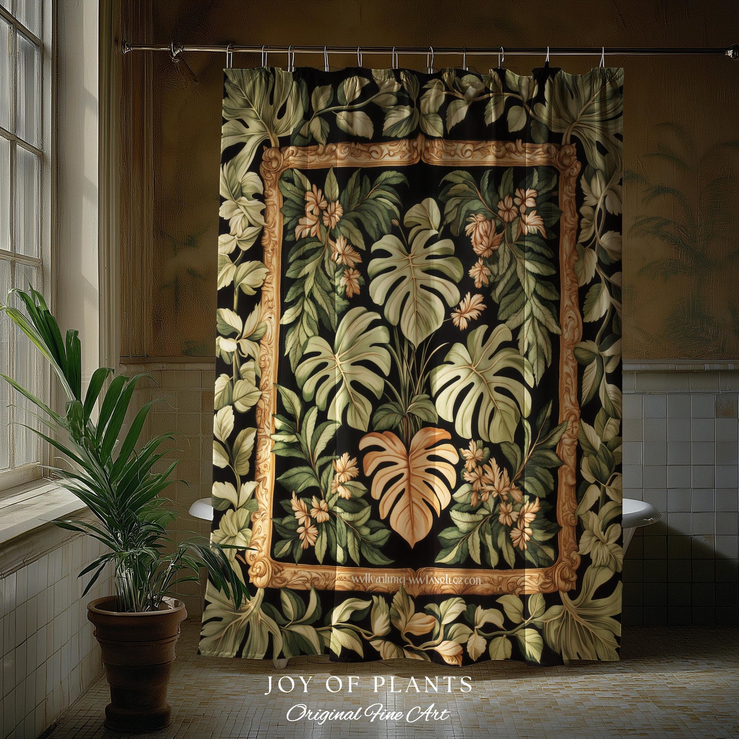Forestcore Tropigoth Shower Curtain | Jungle Whimsy Dark Academia Bathroom Cottagecore Houseplant Lover Maximalist Botanical Monstera Boho |
