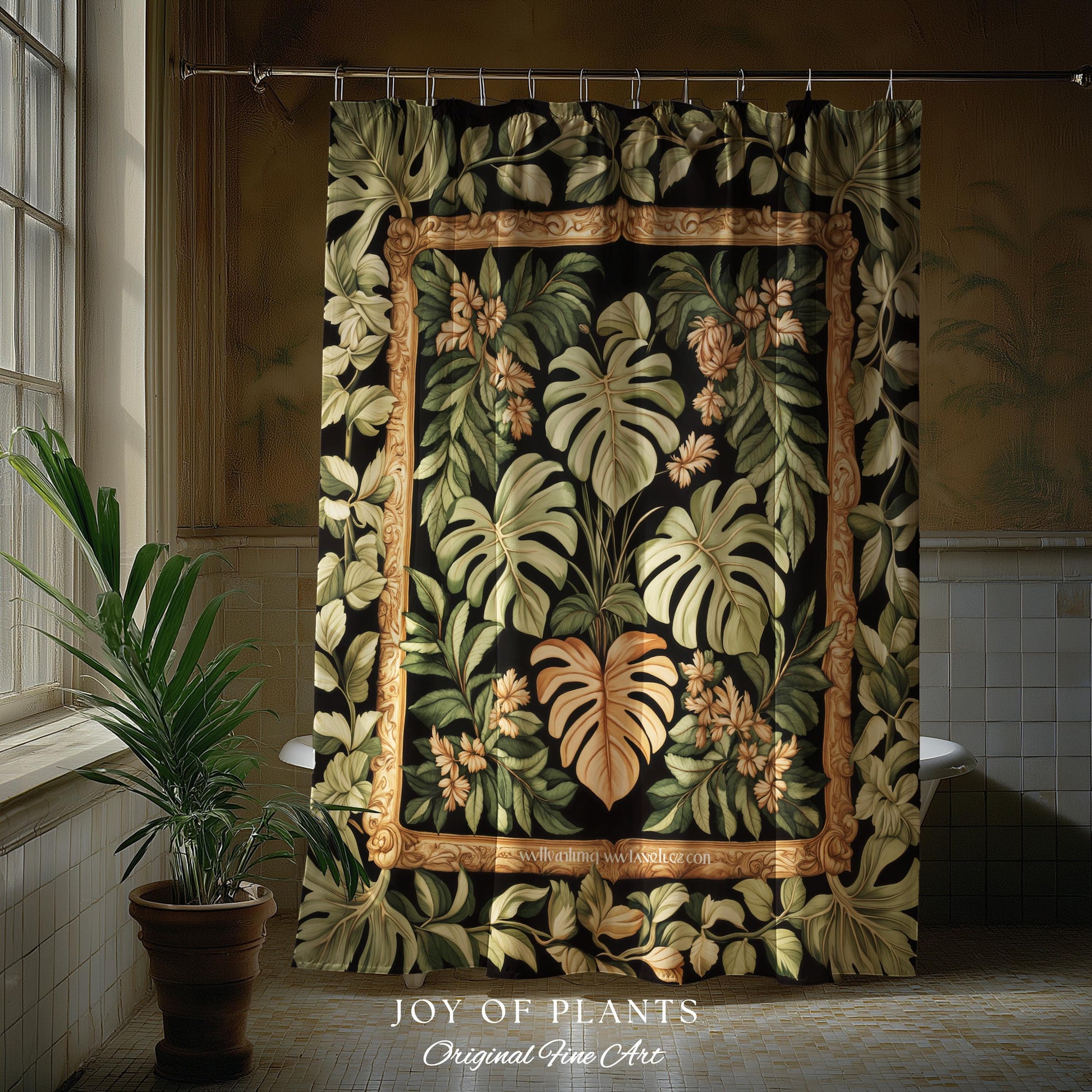 Forestcore Tropigoth Shower Curtain | Jungle Whimsy Dark Academia Bathroom Cottagecore Houseplant Lover Maximalist Botanical Monstera Boho |