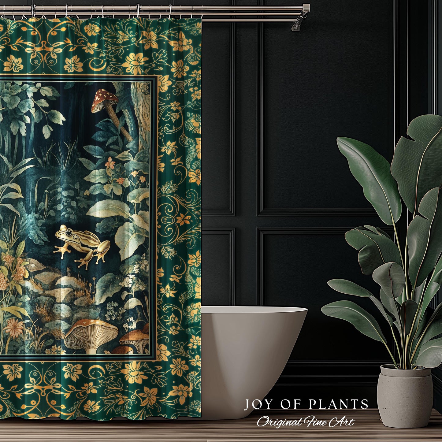 Retro Fungi Forest Shower Curtain | Botanical Wonders Mystic Cute Outdoorsy Eclectic Bathroom Goblincore Fairycore Woodland Theme Tropical |