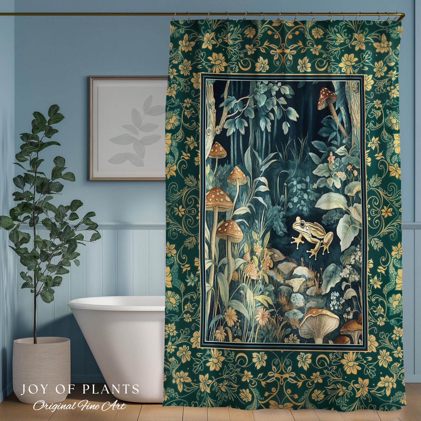Retro Fungi Forest Shower Curtain | Botanical Wonders Mystic Cute Outdoorsy Eclectic Bathroom Goblincore Fairycore Woodland Theme Tropical |