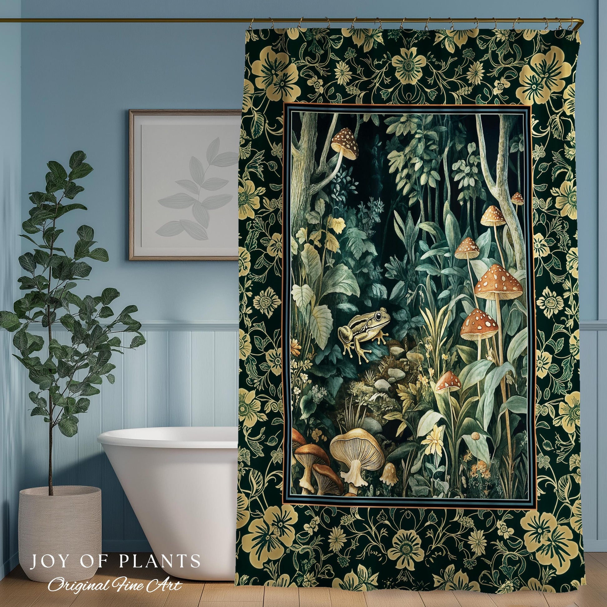 Magical Mushroom Folklore Forest Bathroom Curtain | Cute Woodland Shower Goblincore Forest Woodland Whimsy Toadstool Aesthetic Nature Lover