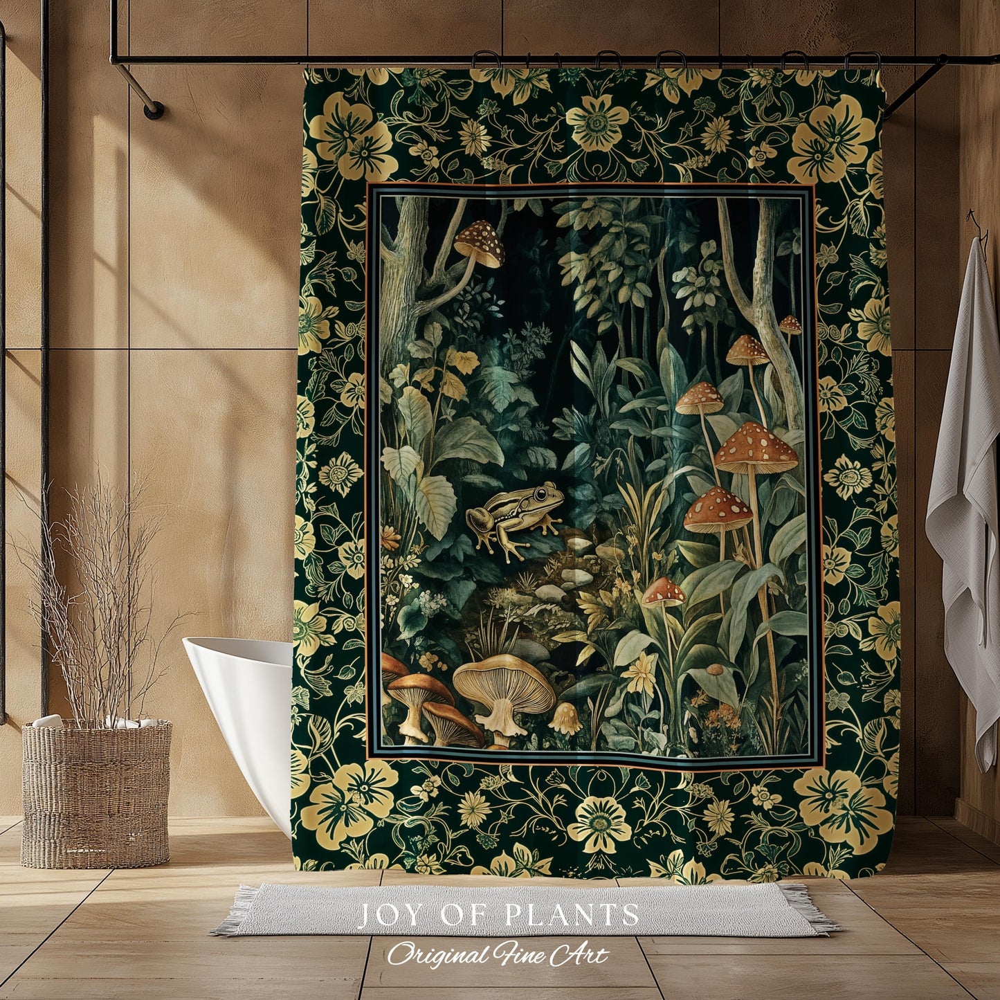 Magical Mushroom Folklore Forest Bathroom Curtain | Cute Woodland Shower Goblincore Forest Woodland Whimsy Toadstool Aesthetic Nature Lover