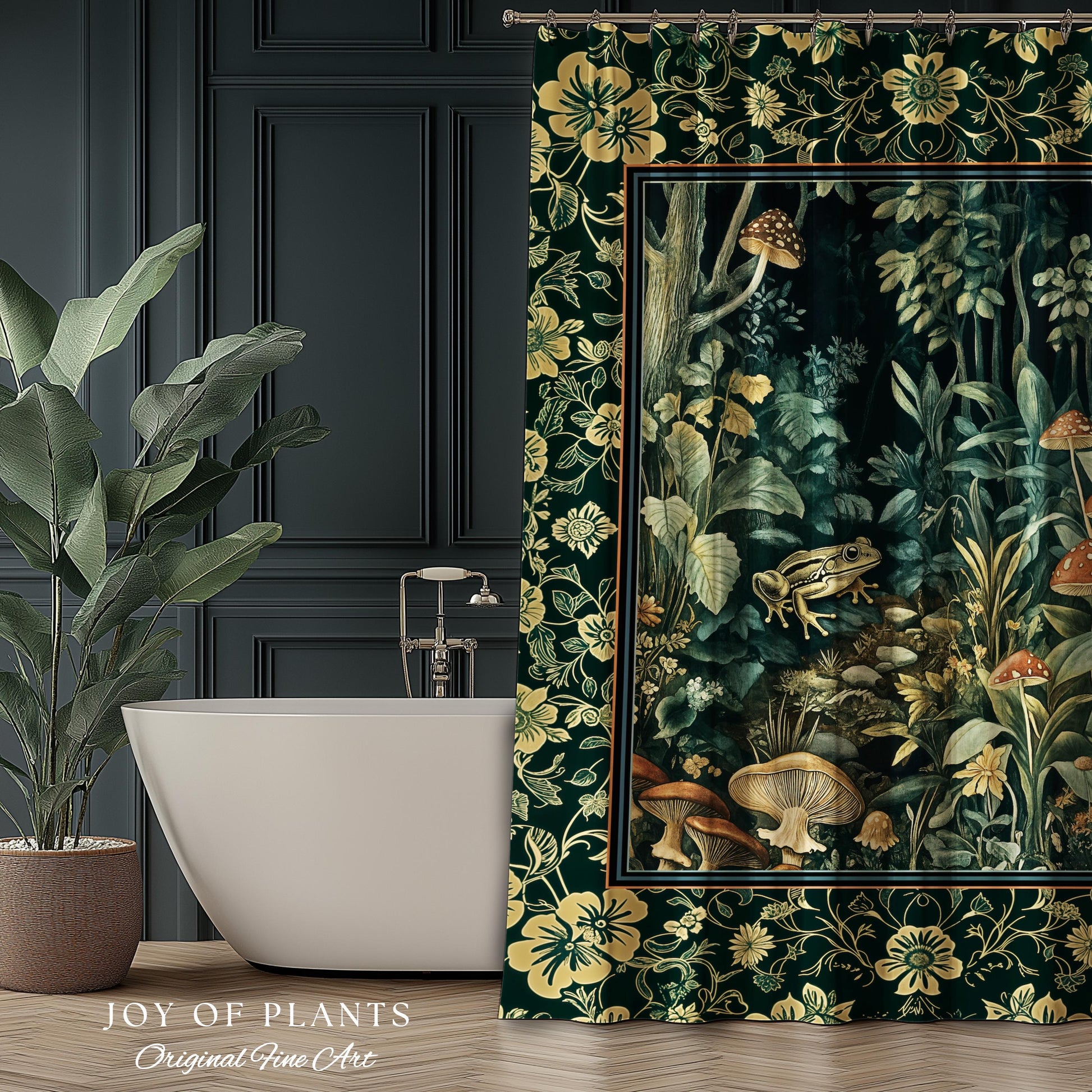 Magical Mushroom Folklore Forest Bathroom Curtain | Cute Woodland Shower Goblincore Forest Woodland Whimsy Toadstool Aesthetic Nature Lover