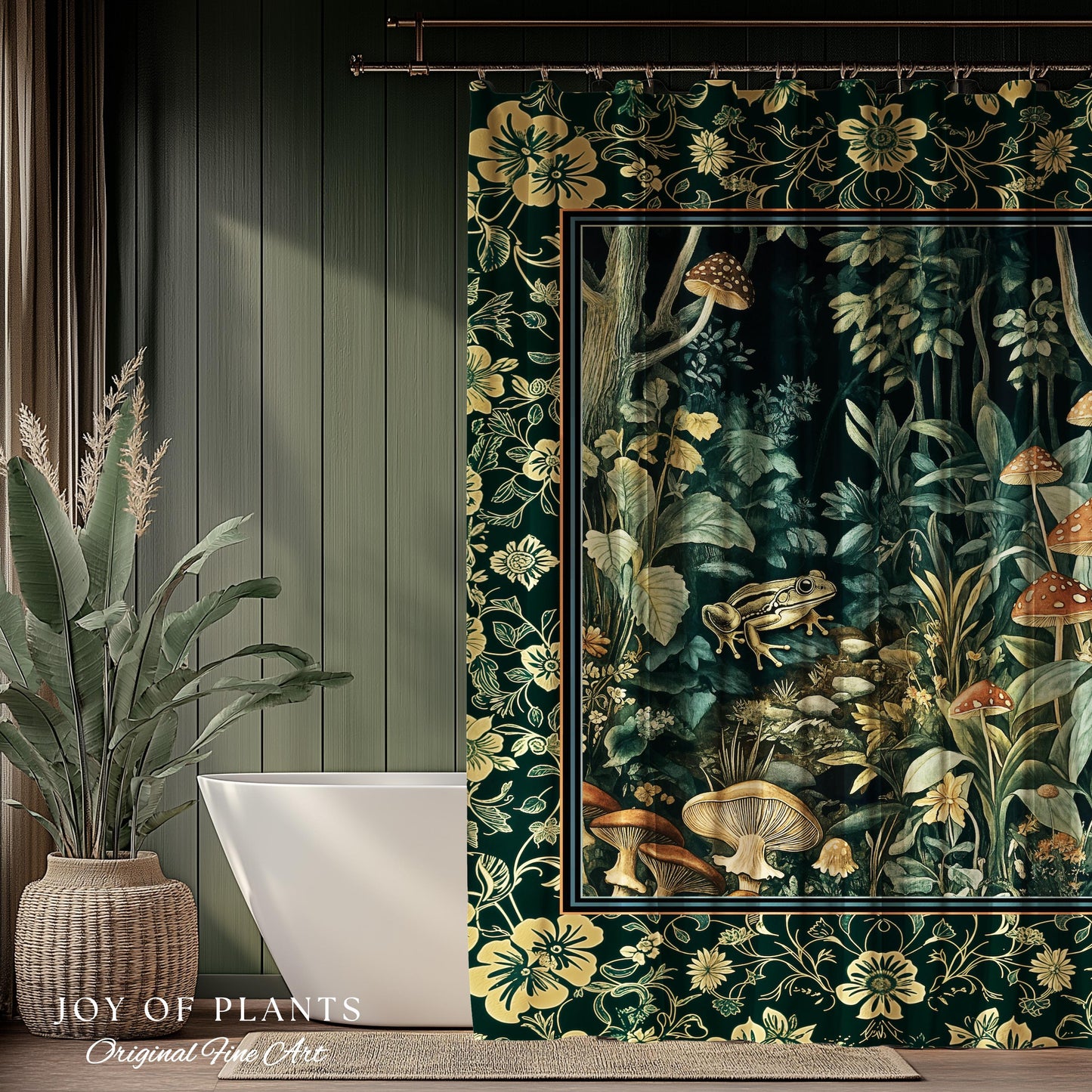 Magical Mushroom Folklore Forest Bathroom Curtain | Cute Woodland Shower Goblincore Forest Woodland Whimsy Toadstool Aesthetic Nature Lover