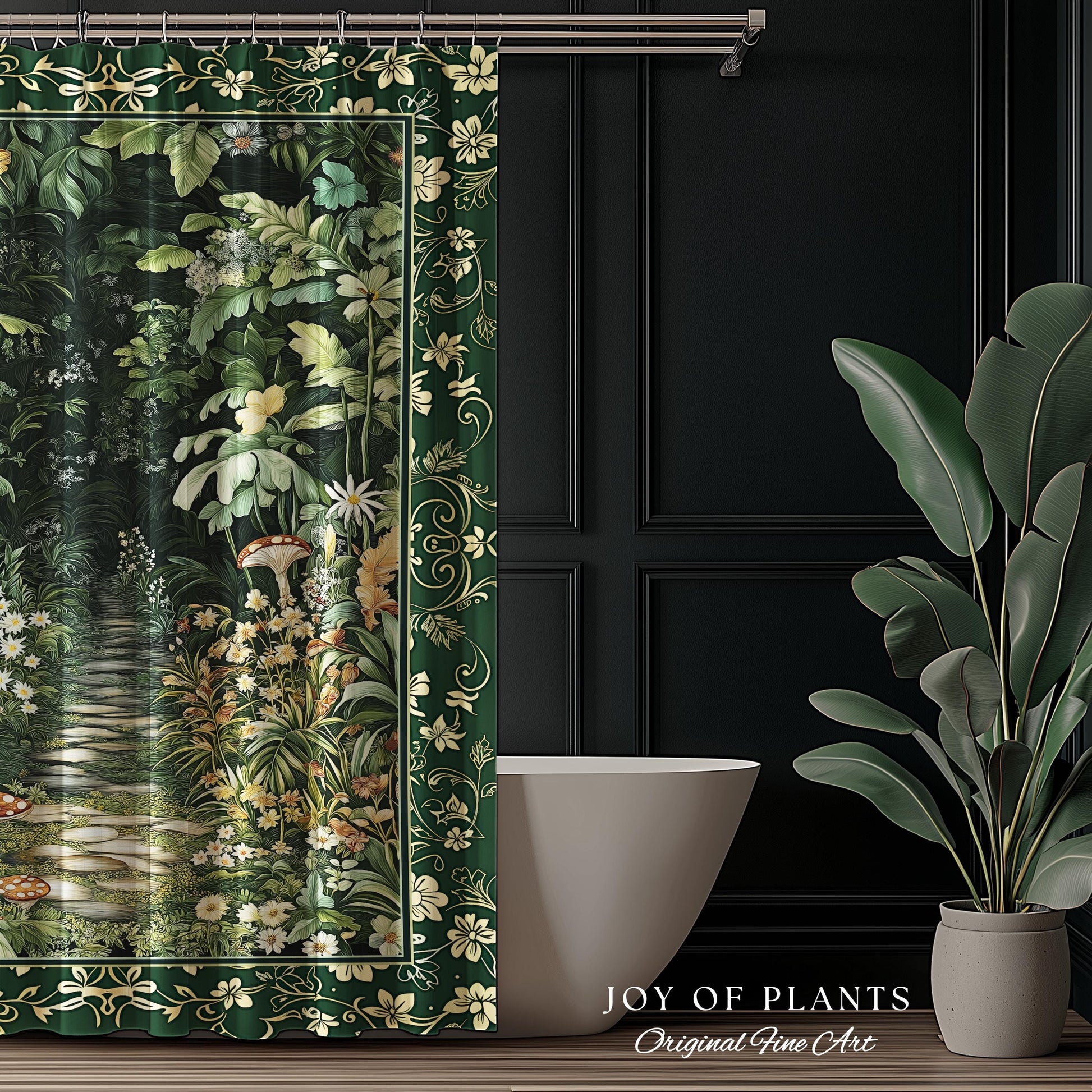 Soft Green Woodland Shower Curtain for Bathroom | Fairycore Woodland Nature Lover Book Nook Cozy Earthy Decor Jungle Whimsical Aesthetic |