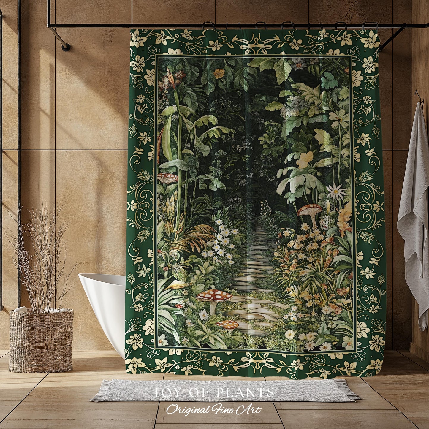 Soft Green Woodland Shower Curtain for Bathroom | Fairycore Woodland Nature Lover Book Nook Cozy Earthy Decor Jungle Whimsical Aesthetic |
