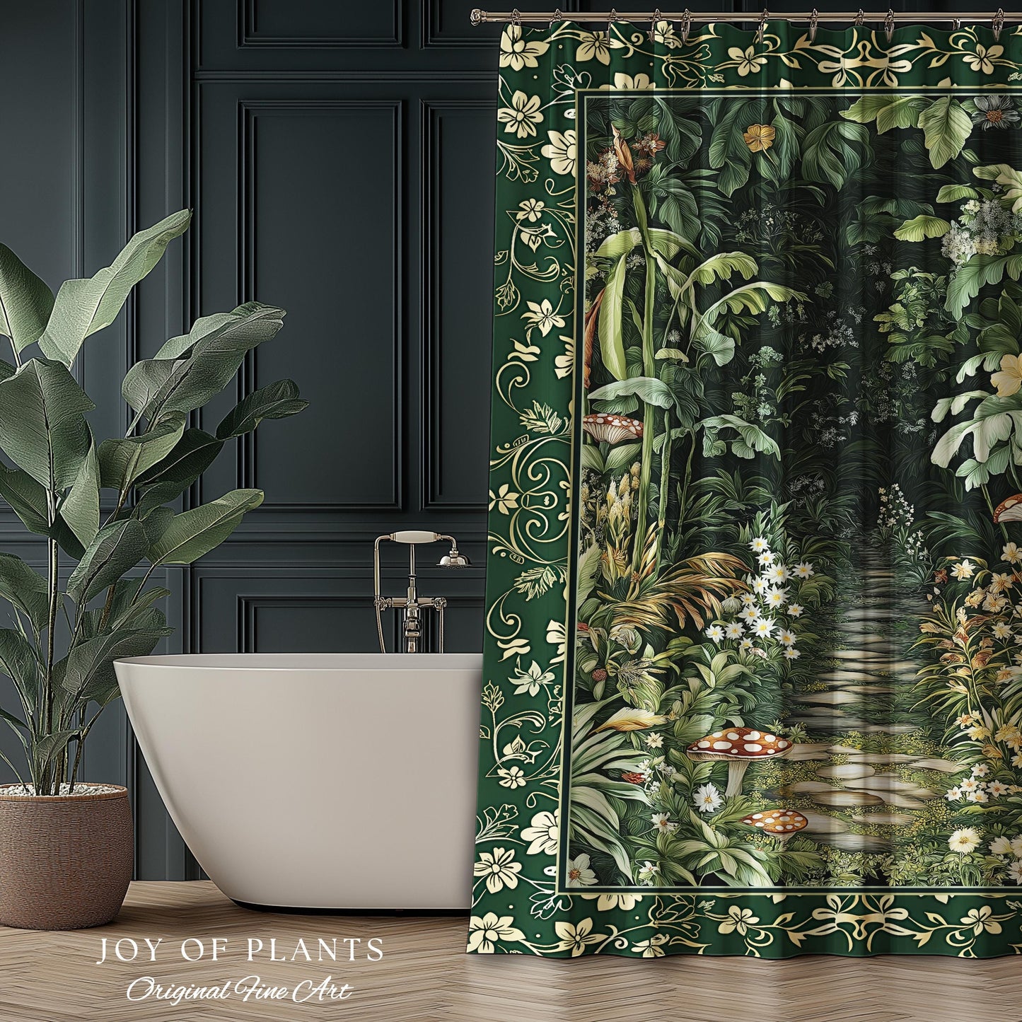 Soft Green Woodland Shower Curtain for Bathroom | Fairycore Woodland Nature Lover Book Nook Cozy Earthy Decor Jungle Whimsical Aesthetic |