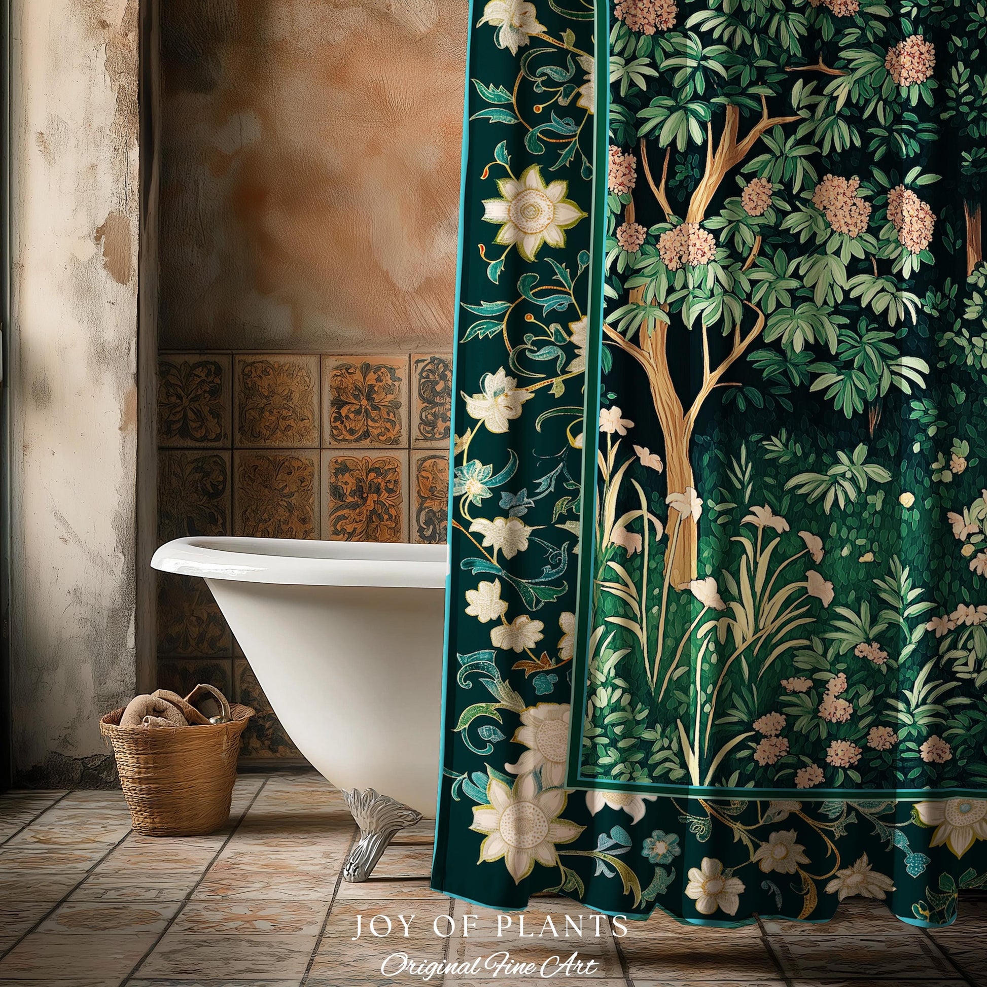 Dark Woodland Whimsical Forest Shower Curtain Whimsigothic Folklore Inspired Decor | Ethereal Academia Aesthetic Fairycore Bathroom Accent |