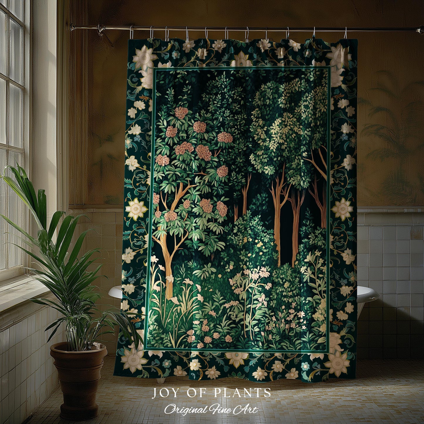 Dark Woodland Whimsical Forest Shower Curtain Whimsigothic Folklore Inspired Decor | Ethereal Academia Aesthetic Fairycore Bathroom Accent |