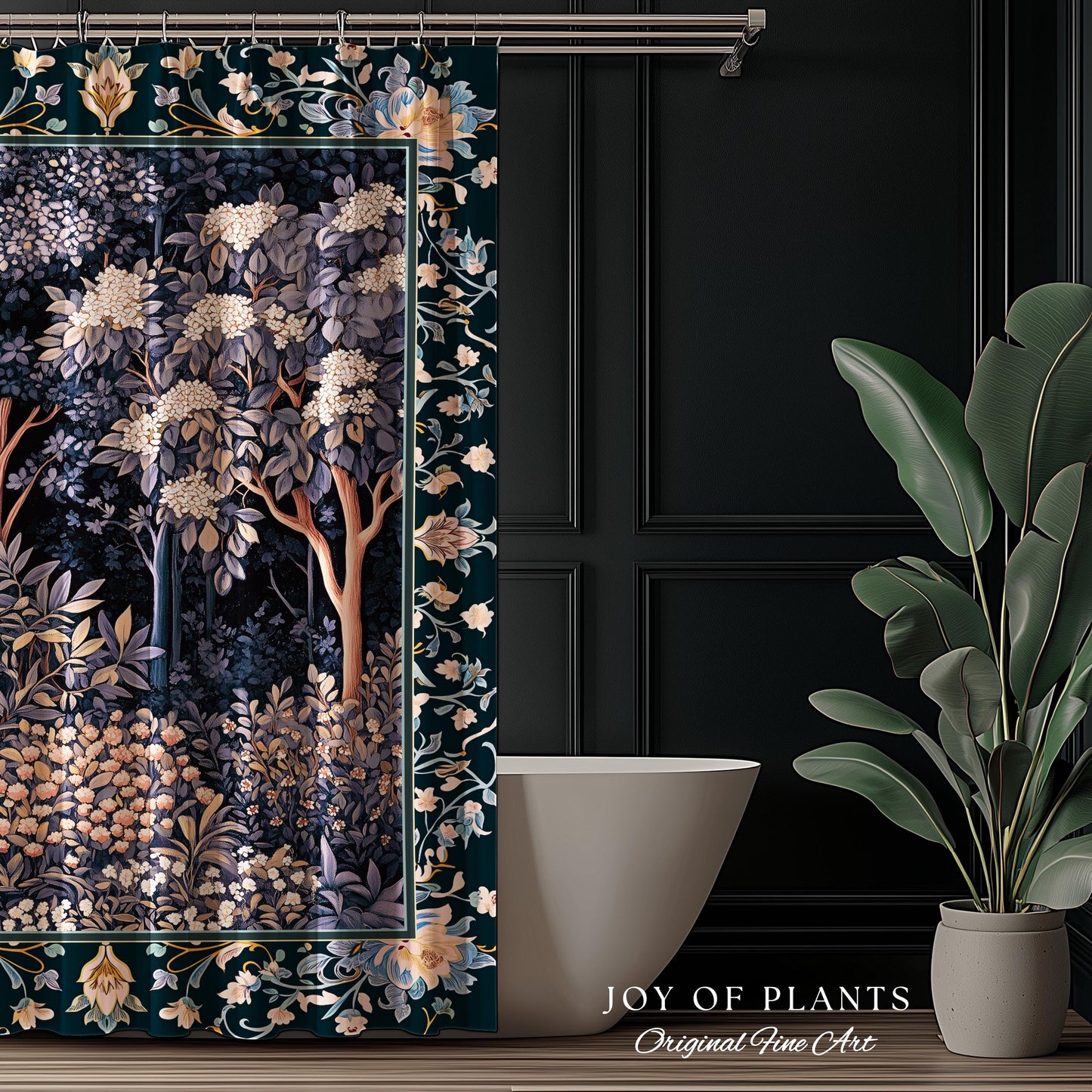 Fairycore Aesthetic Botanical Shower Curtain Dark Academia Lavender Purple Nature Inspired Ethereal Woodland Bathroom Wildflowers Enchanted