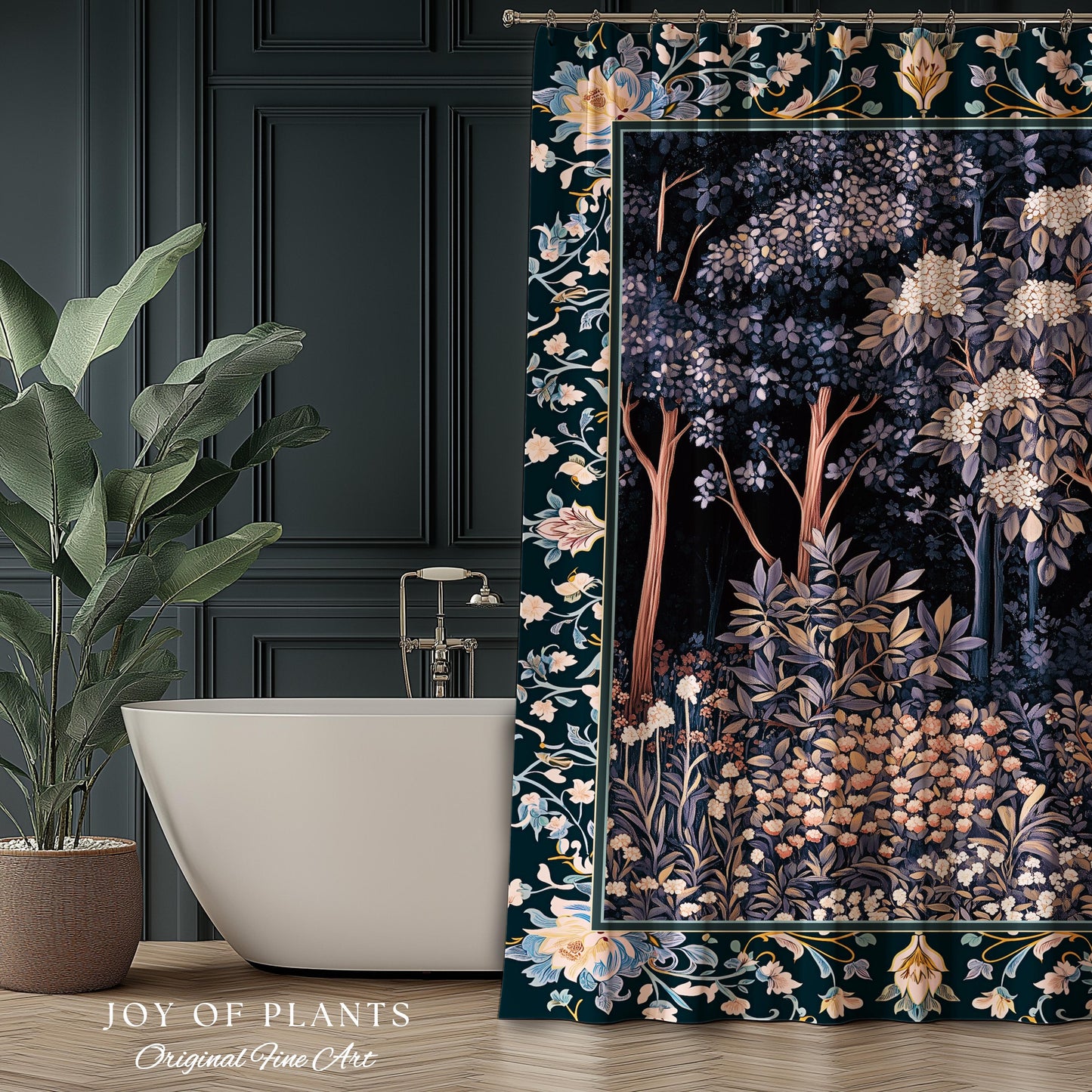 Fairycore Aesthetic Botanical Shower Curtain Dark Academia Lavender Purple Nature Inspired Ethereal Woodland Bathroom Wildflowers Enchanted