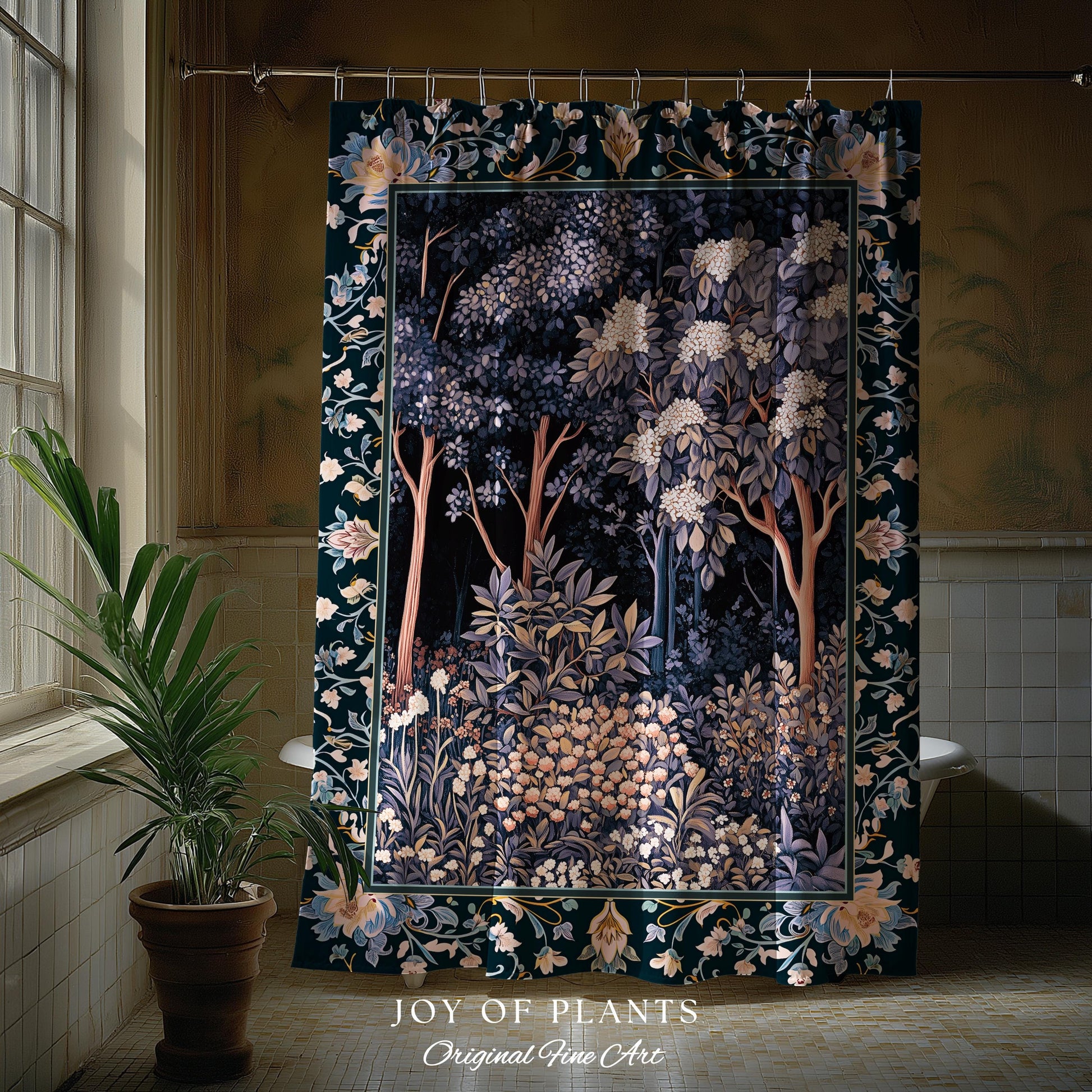 Fairycore Aesthetic Botanical Shower Curtain Dark Academia Lavender Purple Nature Inspired Ethereal Woodland Bathroom Wildflowers Enchanted
