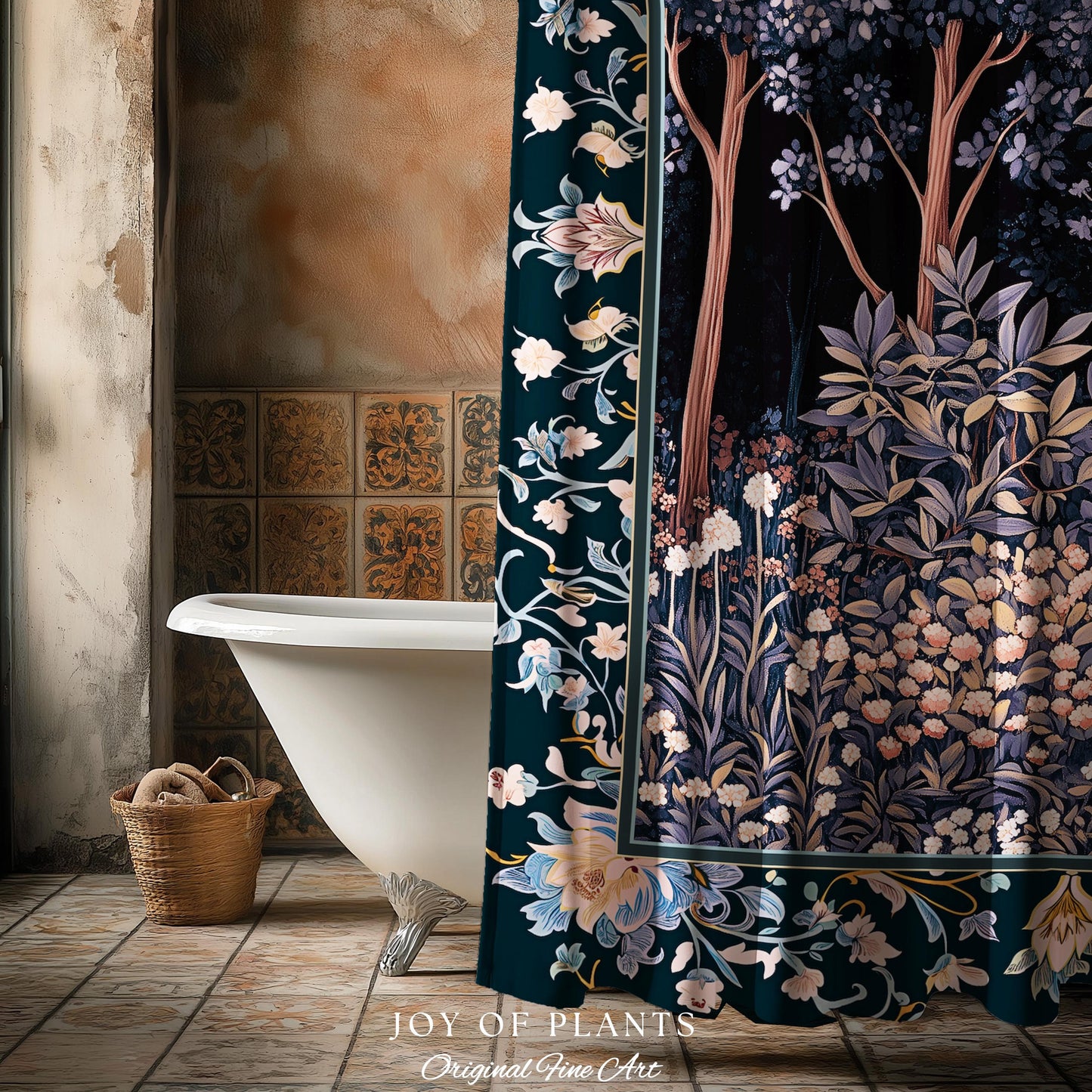 Fairycore Aesthetic Botanical Shower Curtain Dark Academia Lavender Purple Nature Inspired Ethereal Woodland Bathroom Wildflowers Enchanted