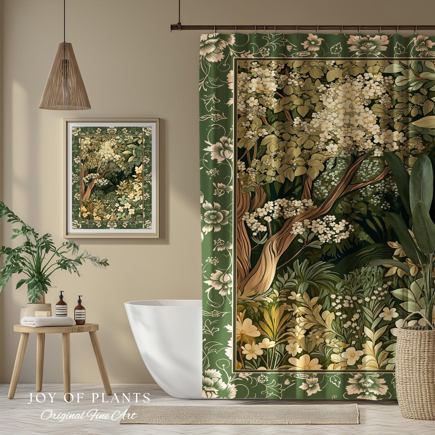 Soft Aesthetics Folklore Forest Shower Curtain Fairy Inspired Bathroom | Cozy Cottagecore Ethereal Nature Aesthetic Sage Green Indie Decor |