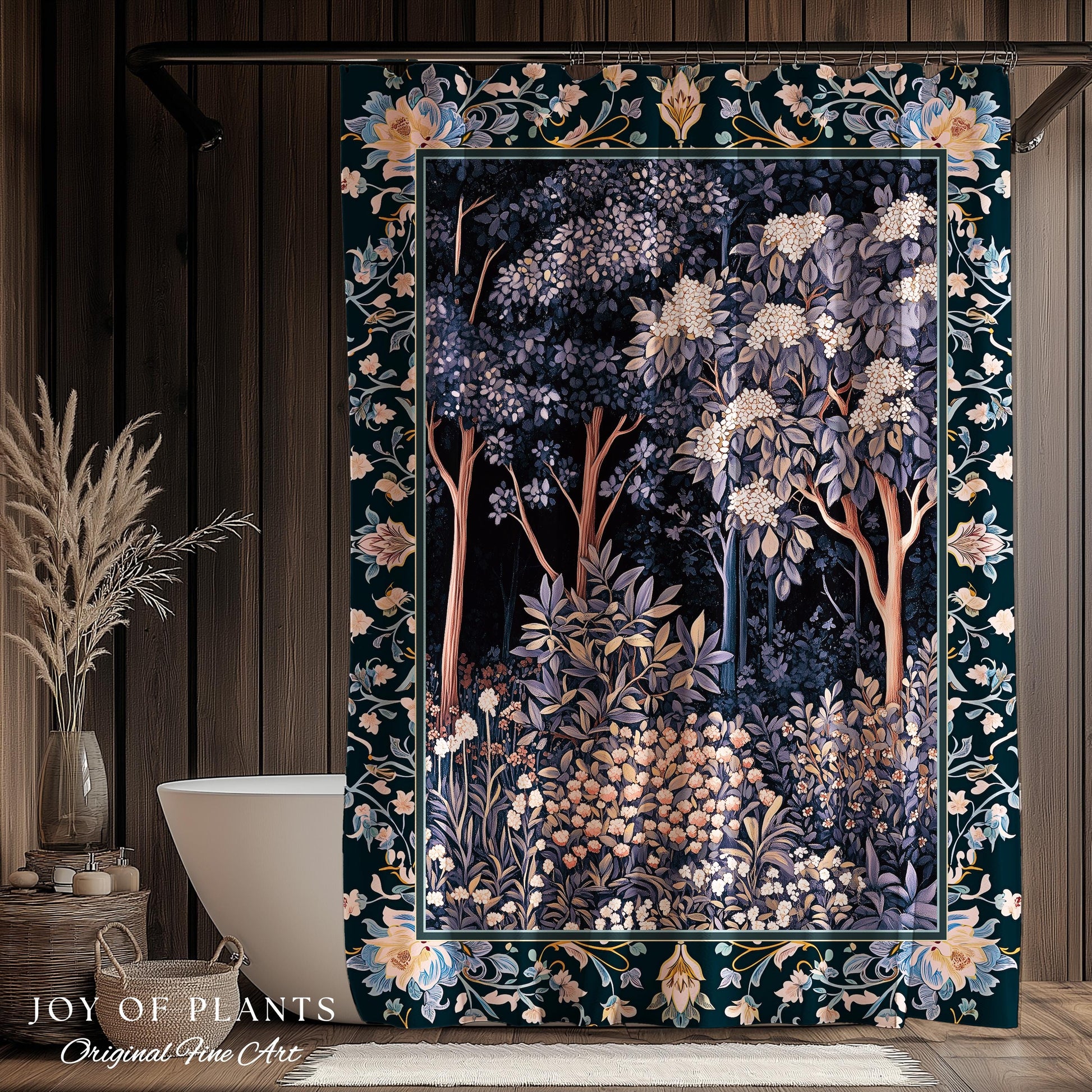 Fairycore Aesthetic Botanical Shower Curtain Dark Academia Lavender Purple Nature Inspired Ethereal Woodland Bathroom Wildflowers Enchanted