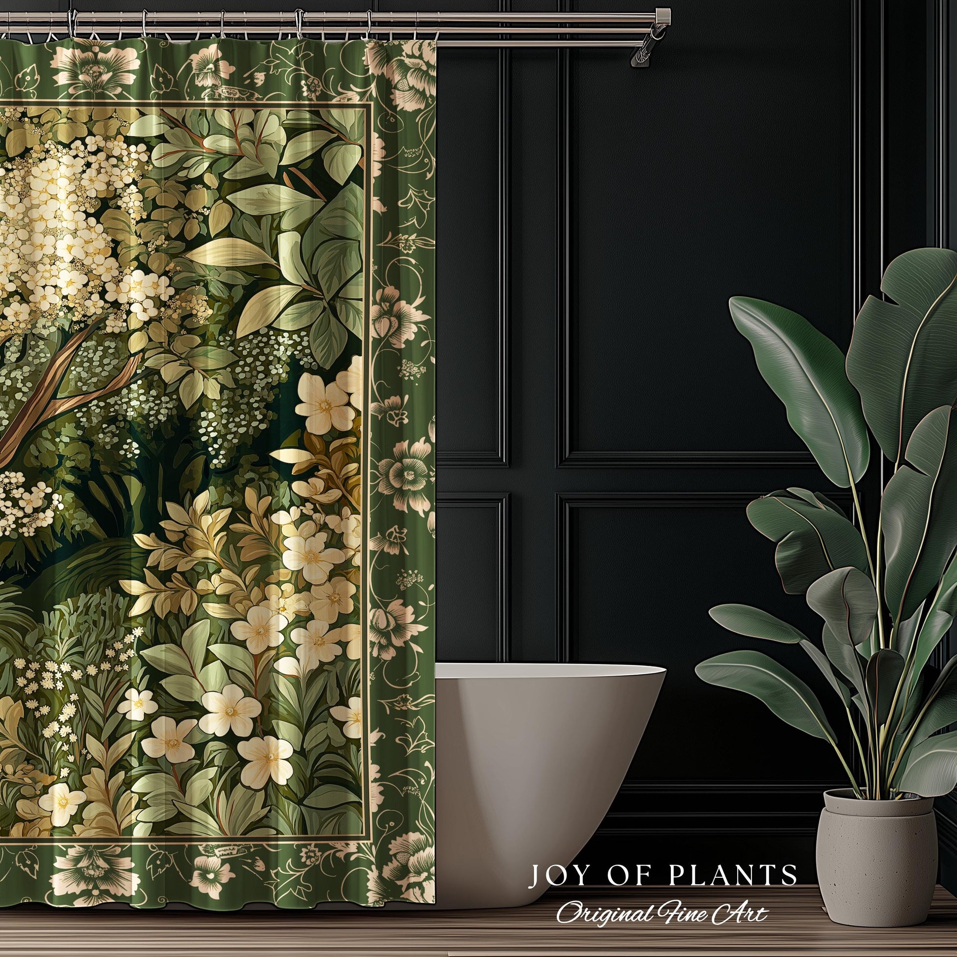 Soft Aesthetics Folklore Forest Shower Curtain Fairy Inspired Bathroom | Cozy Cottagecore Ethereal Nature Aesthetic Sage Green Indie Decor |