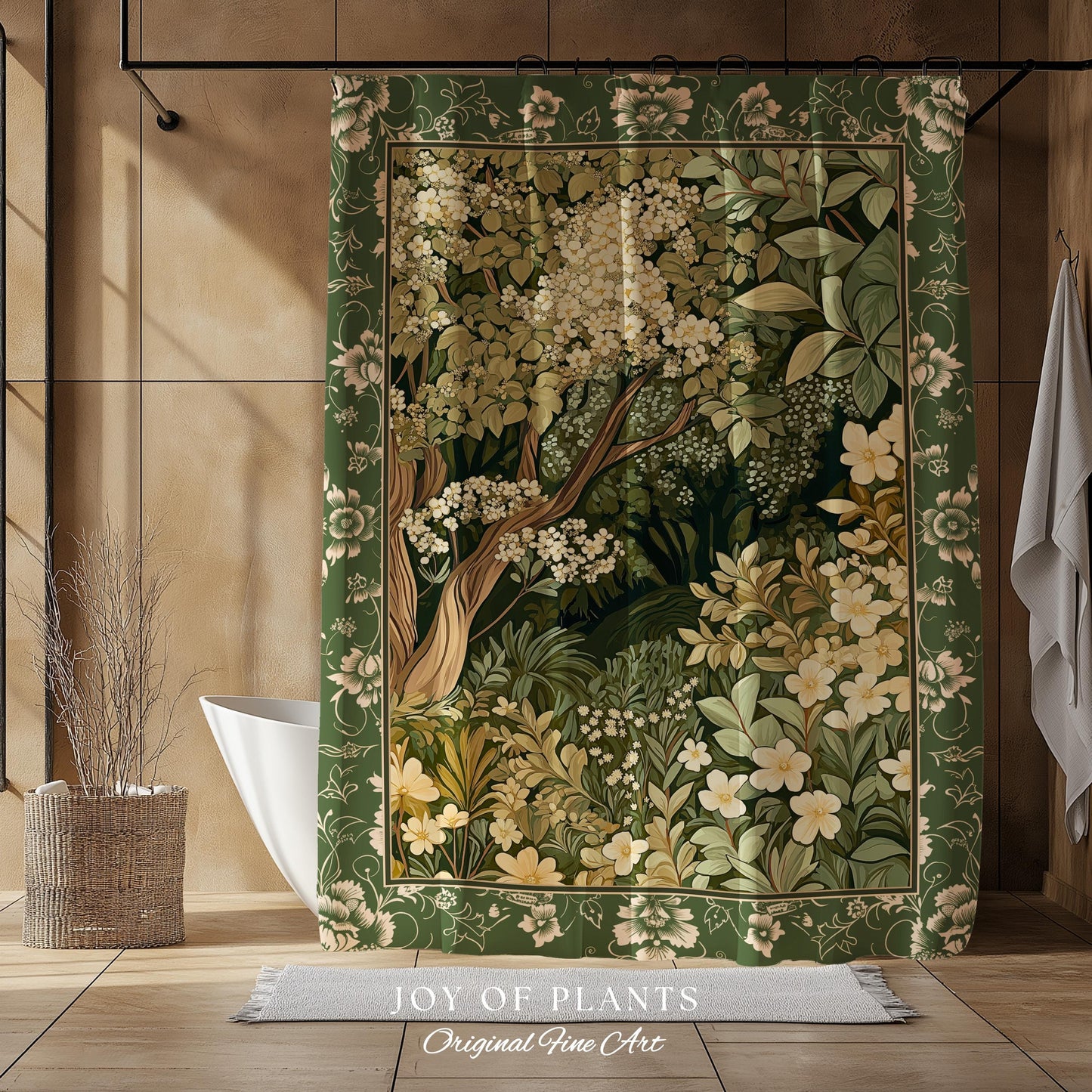 Soft Aesthetics Folklore Forest Shower Curtain Fairy Inspired Bathroom | Cozy Cottagecore Ethereal Nature Aesthetic Sage Green Indie Decor |