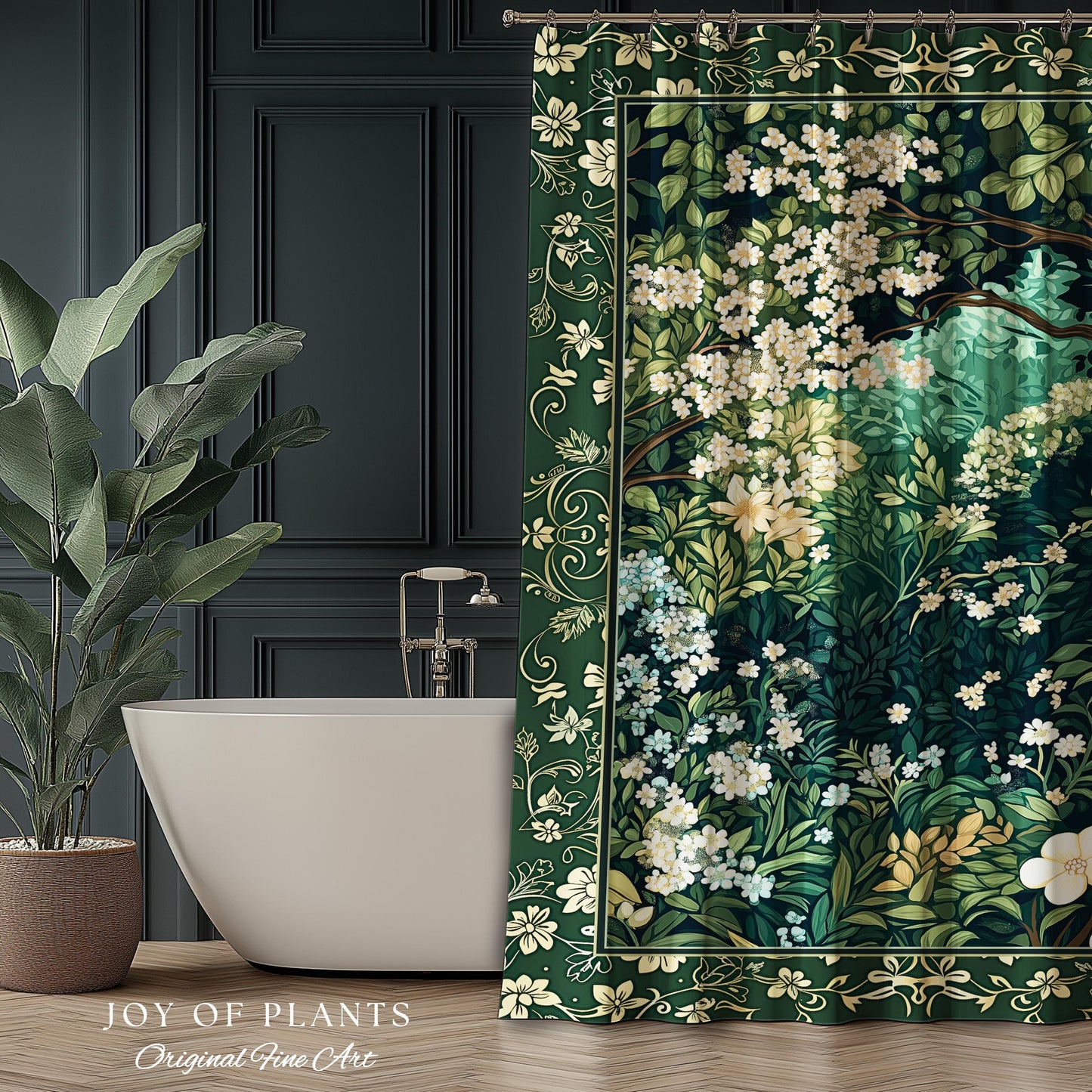 Botanical Aesthetic Forest Shower Curtain Dark Cottagecore Folklore Inspired Decor | Ethereal Aesthetic Fairycore Mystical Woodland Bathroom