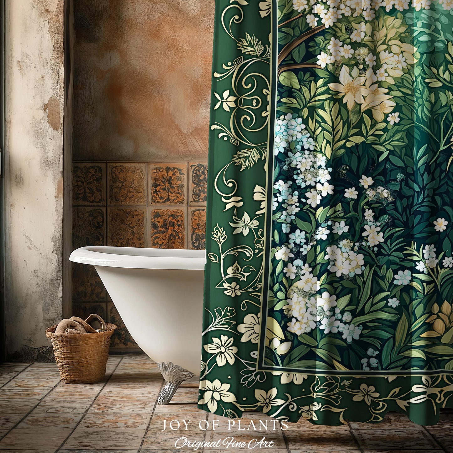 Botanical Aesthetic Forest Shower Curtain Dark Cottagecore Folklore Inspired Decor | Ethereal Aesthetic Fairycore Mystical Woodland Bathroom