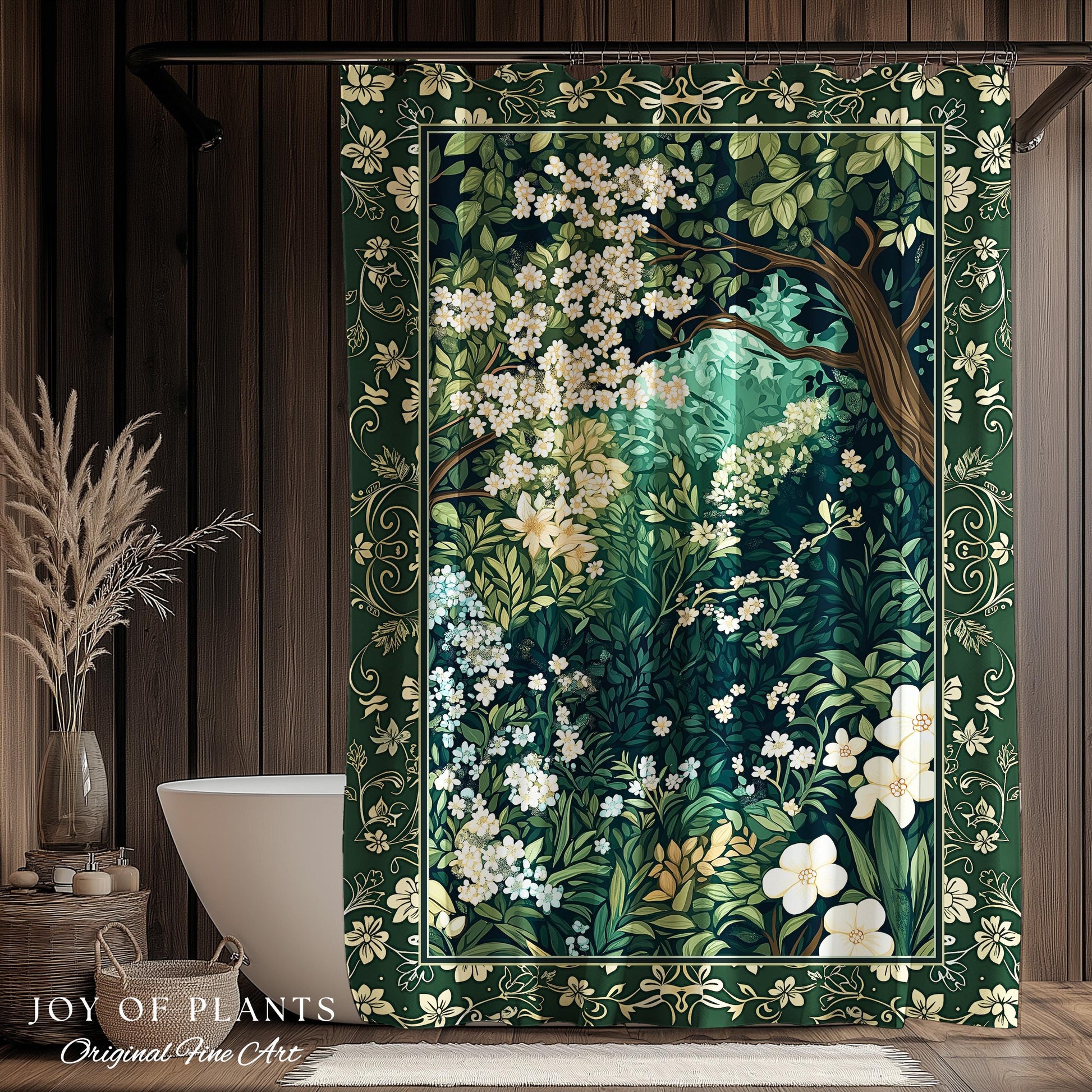 Botanical Aesthetic Forest Shower Curtain Dark Cottagecore Folklore Inspired Decor | Ethereal Aesthetic Fairycore Mystical Woodland Bathroom