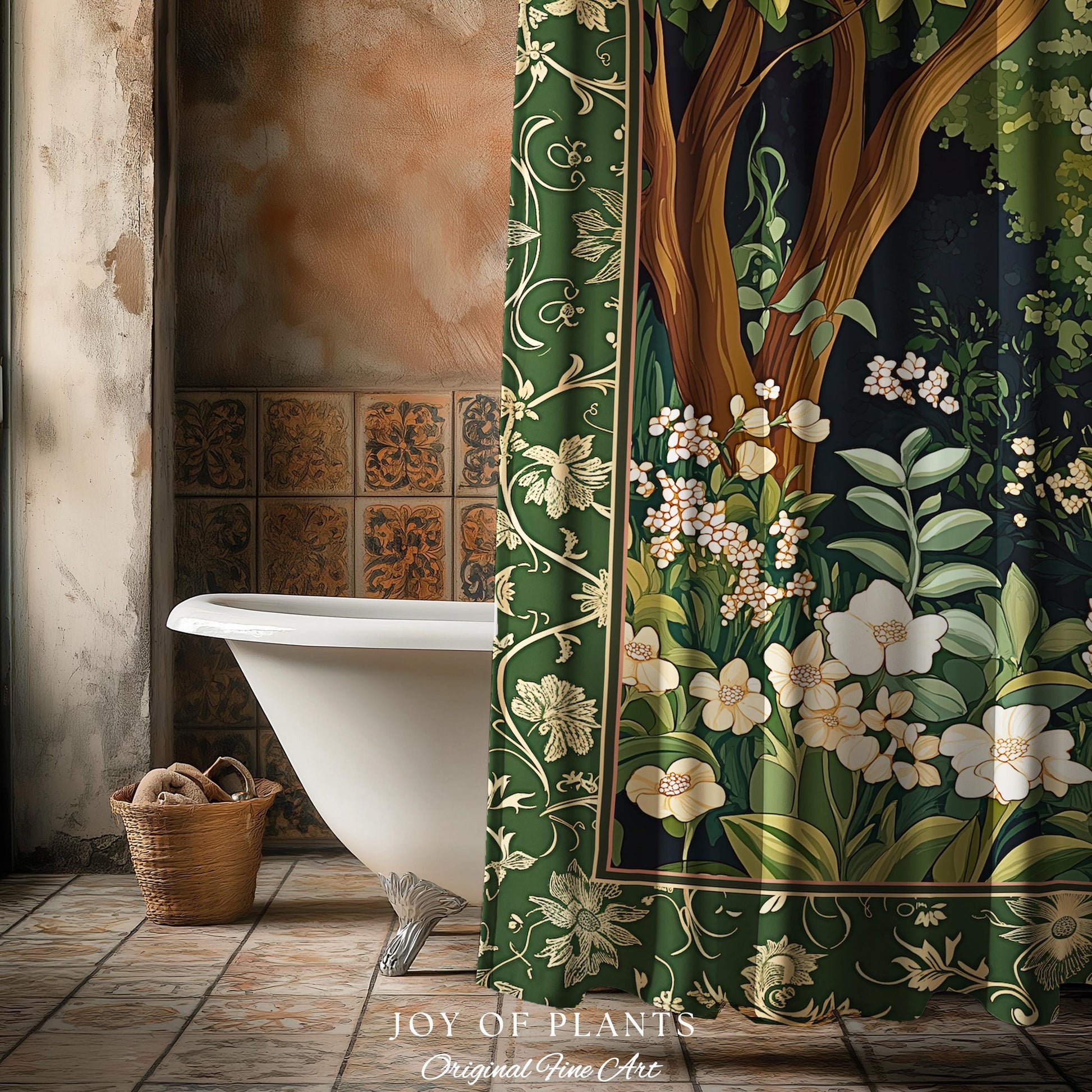 Wildflower Meadow Botanical Shower Curtain Fairy Inspired Bathroom | Cottagecore Folklore Decor Ethereal Aesthetic Bohemian Fairycore Style