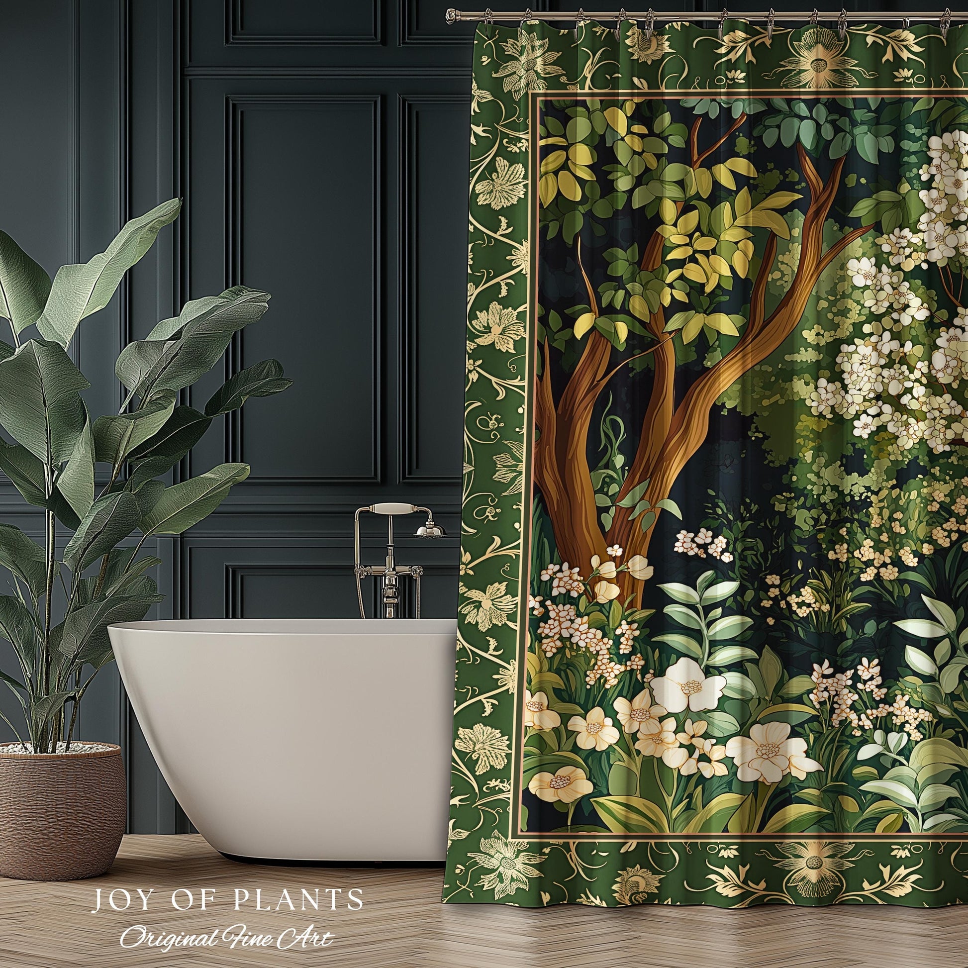 Wildflower Meadow Botanical Shower Curtain Fairy Inspired Bathroom | Cottagecore Folklore Decor Ethereal Aesthetic Bohemian Fairycore Style