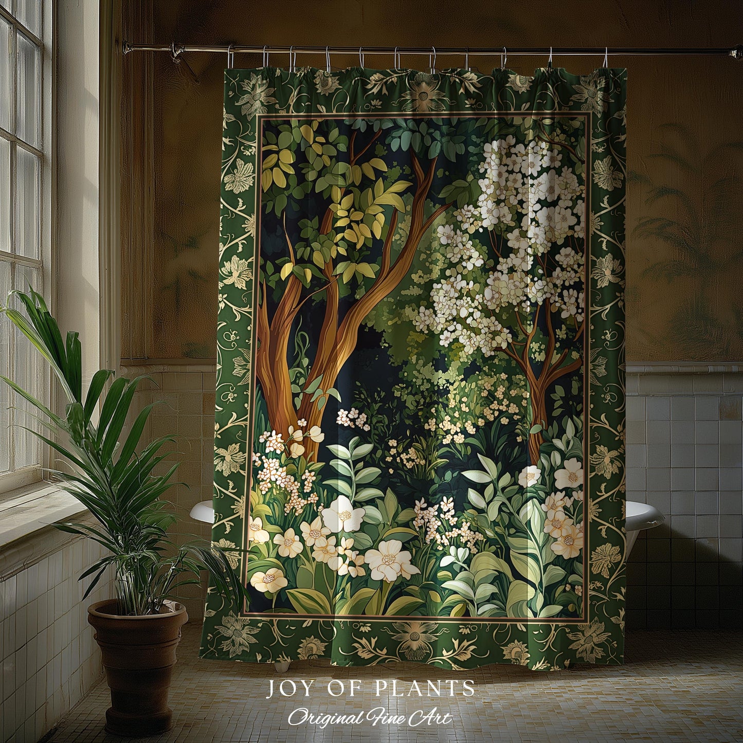 Wildflower Meadow Botanical Shower Curtain Fairy Inspired Bathroom | Cottagecore Folklore Decor Ethereal Aesthetic Bohemian Fairycore Style