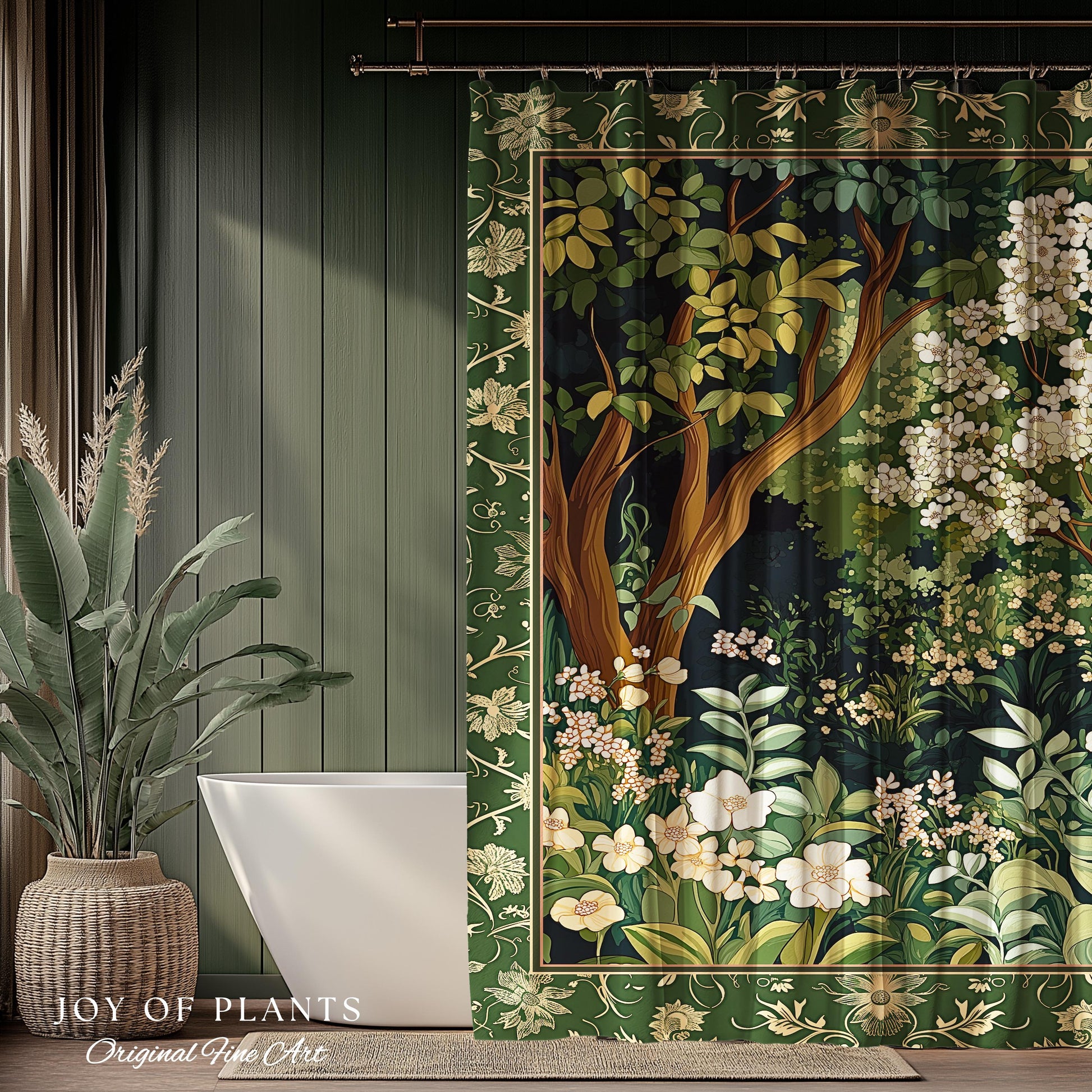 Wildflower Meadow Botanical Shower Curtain Fairy Inspired Bathroom | Cottagecore Folklore Decor Ethereal Aesthetic Bohemian Fairycore Style