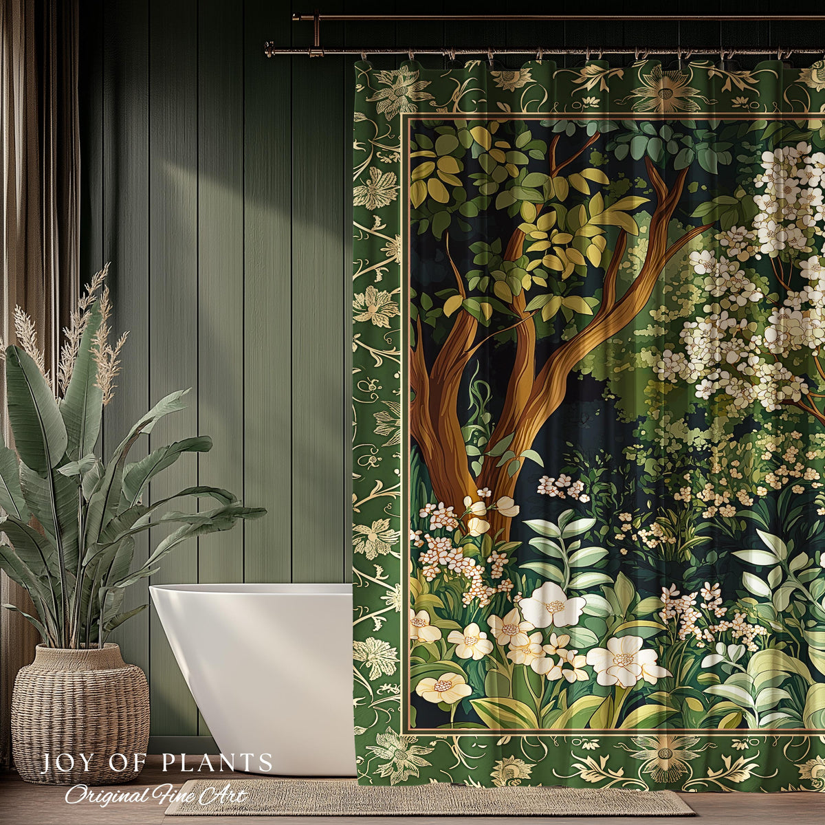 Wildflower Meadow Botanical Shower Curtain Fairy Inspired Bathroom | Cottagecore Folklore Decor Ethereal Aesthetic Bohemian Fairycore Style