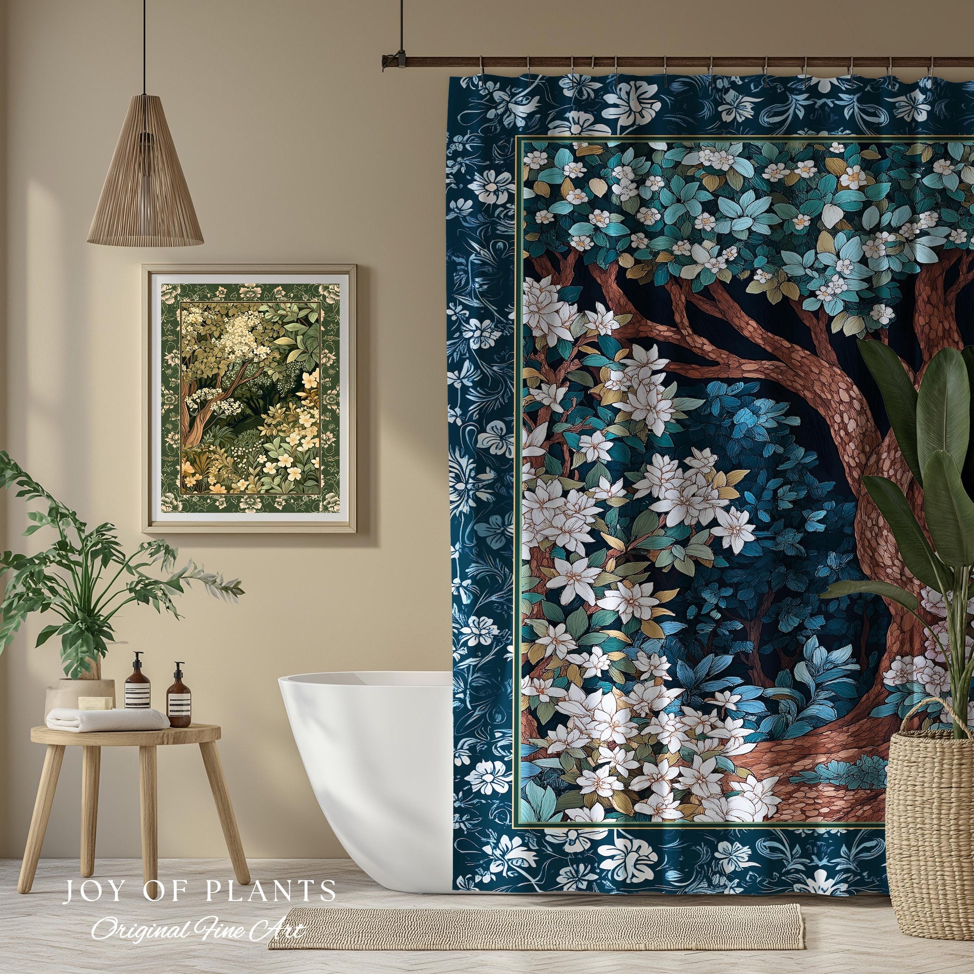 Bohemian Tree Shower Curtain Magical Aesthetic Folklore Forest Ethereal Bathroom | Nature Inspired Woodland Magic Wildflower Fairycore Decor