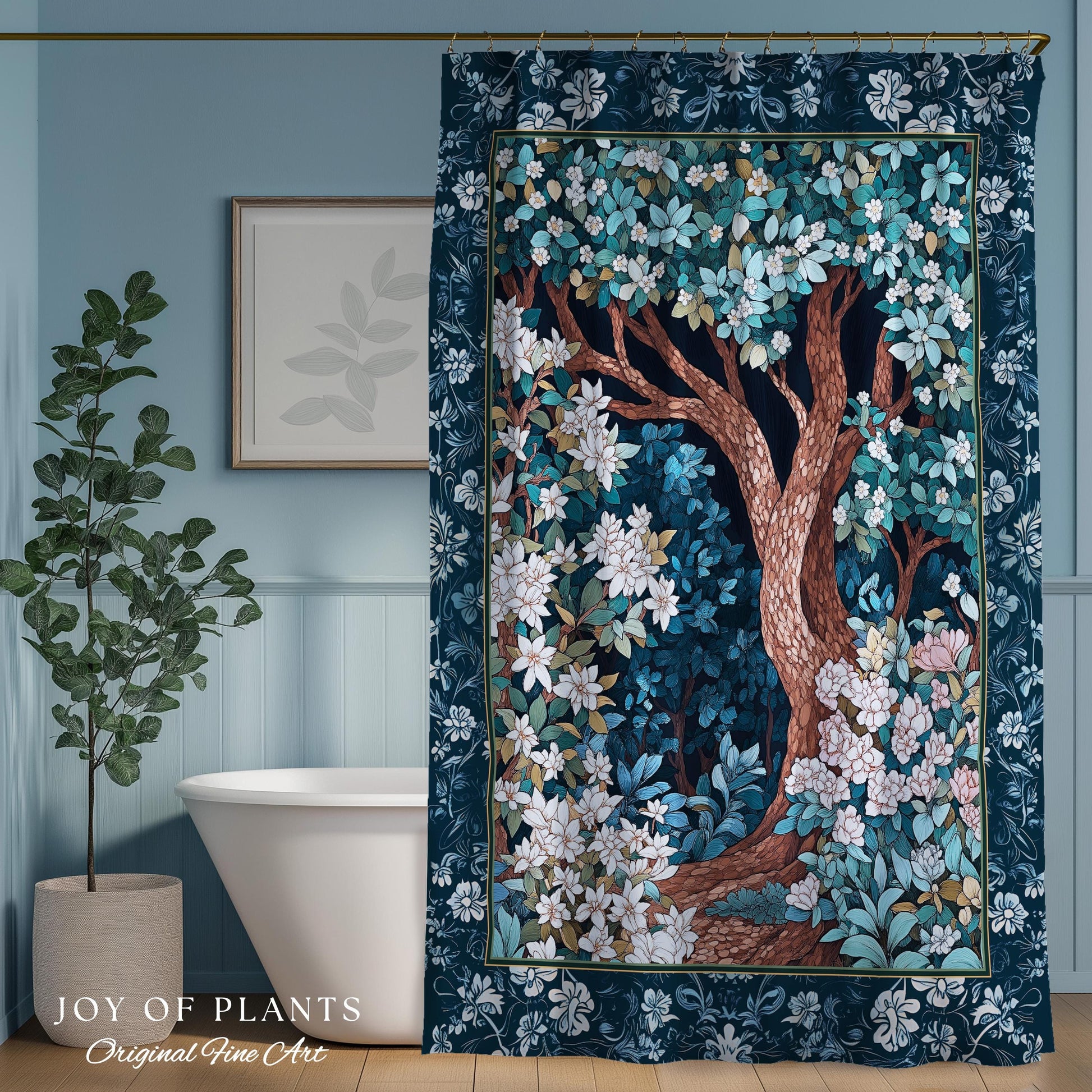 Bohemian Tree Shower Curtain Magical Aesthetic Folklore Forest Ethereal Bathroom | Nature Inspired Woodland Magic Wildflower Fairycore Decor