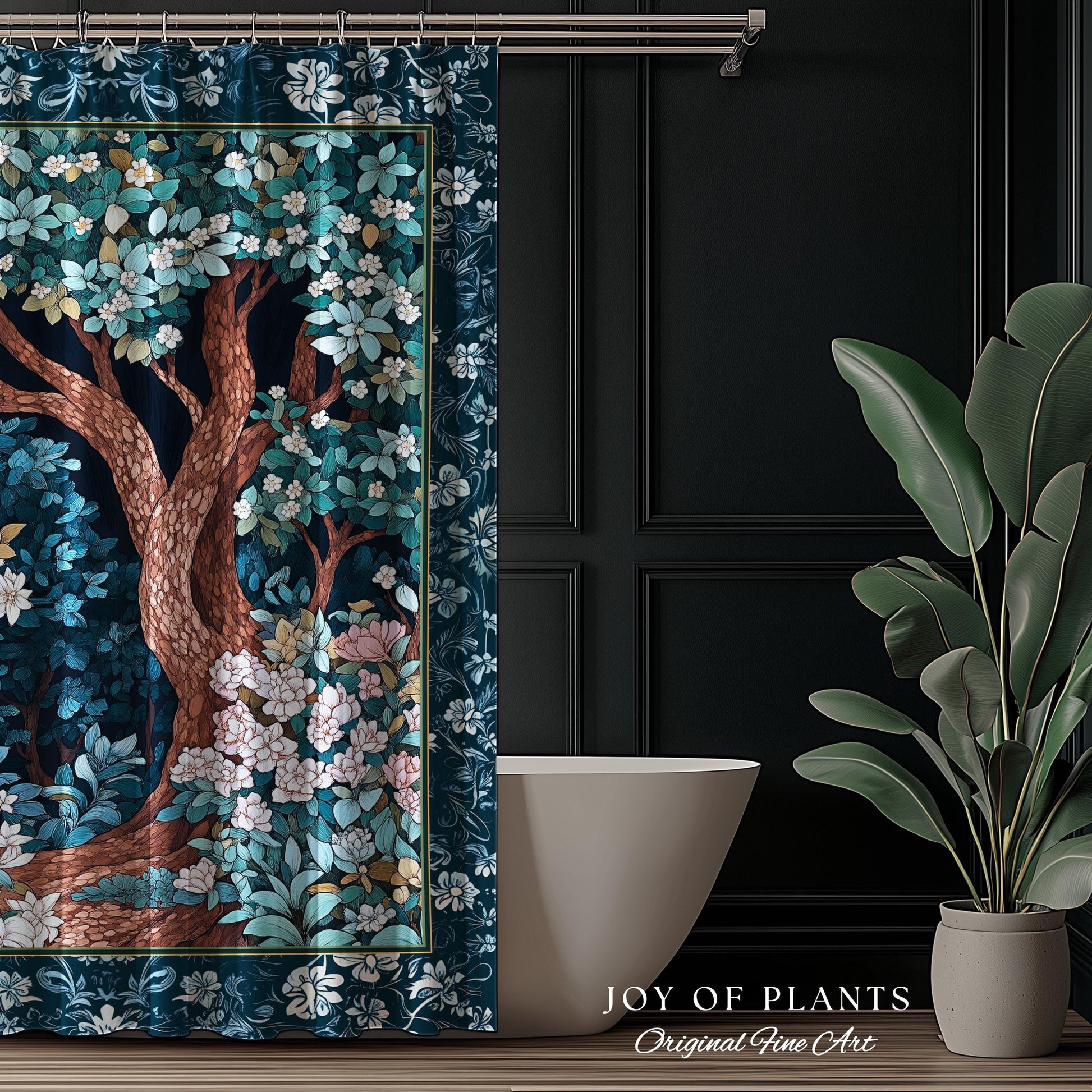 Bohemian Tree Shower Curtain Magical Aesthetic Folklore Forest Ethereal Bathroom | Nature Inspired Woodland Magic Wildflower Fairycore Decor