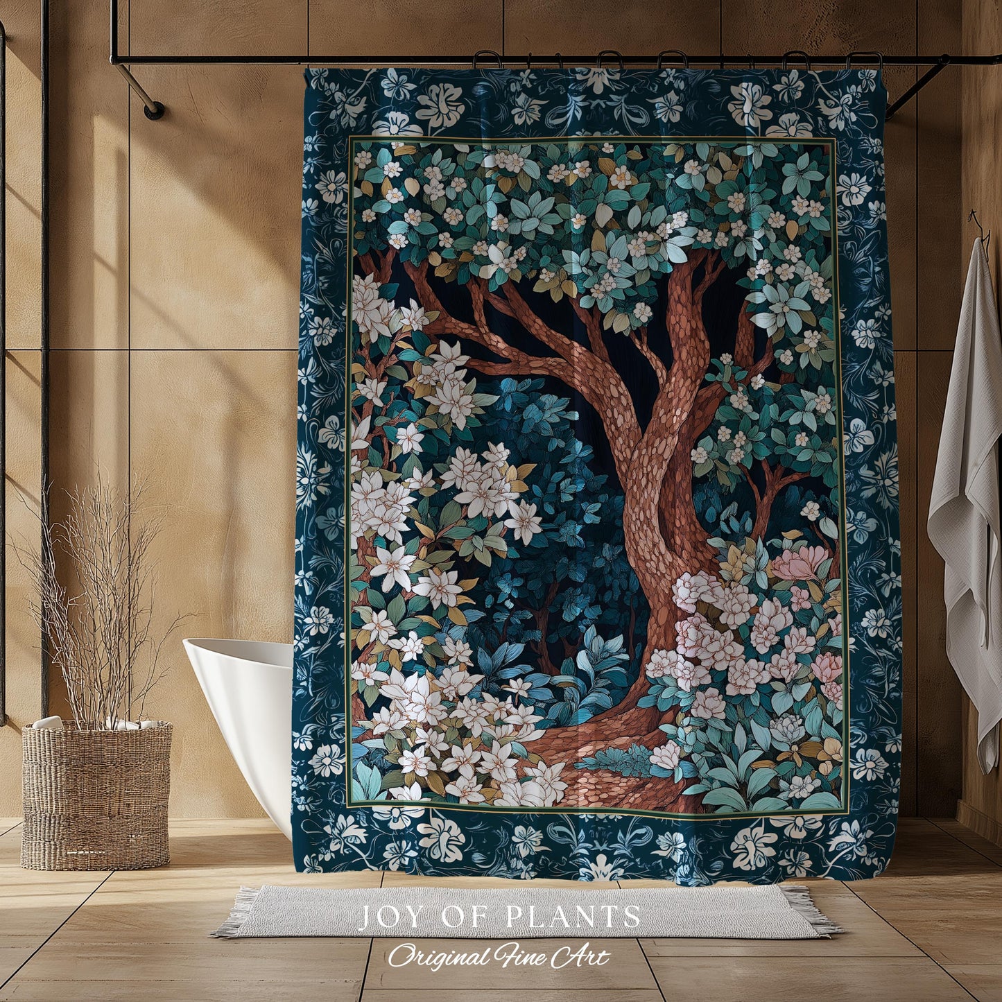 Bohemian Tree Shower Curtain Magical Aesthetic Folklore Forest Ethereal Bathroom | Nature Inspired Woodland Magic Wildflower Fairycore Decor