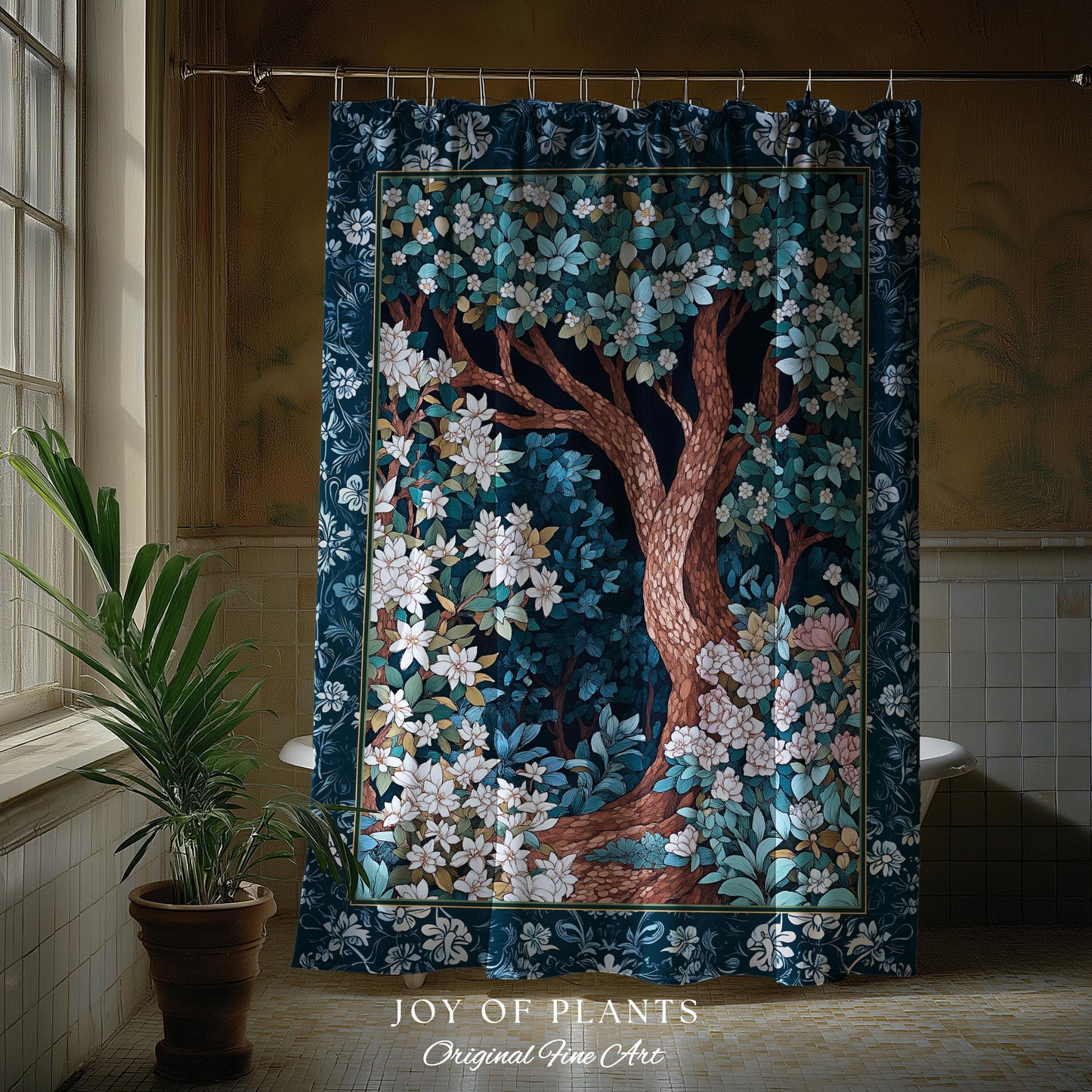 Bohemian Tree Shower Curtain Magical Aesthetic Folklore Forest Ethereal Bathroom | Nature Inspired Woodland Magic Wildflower Fairycore Decor