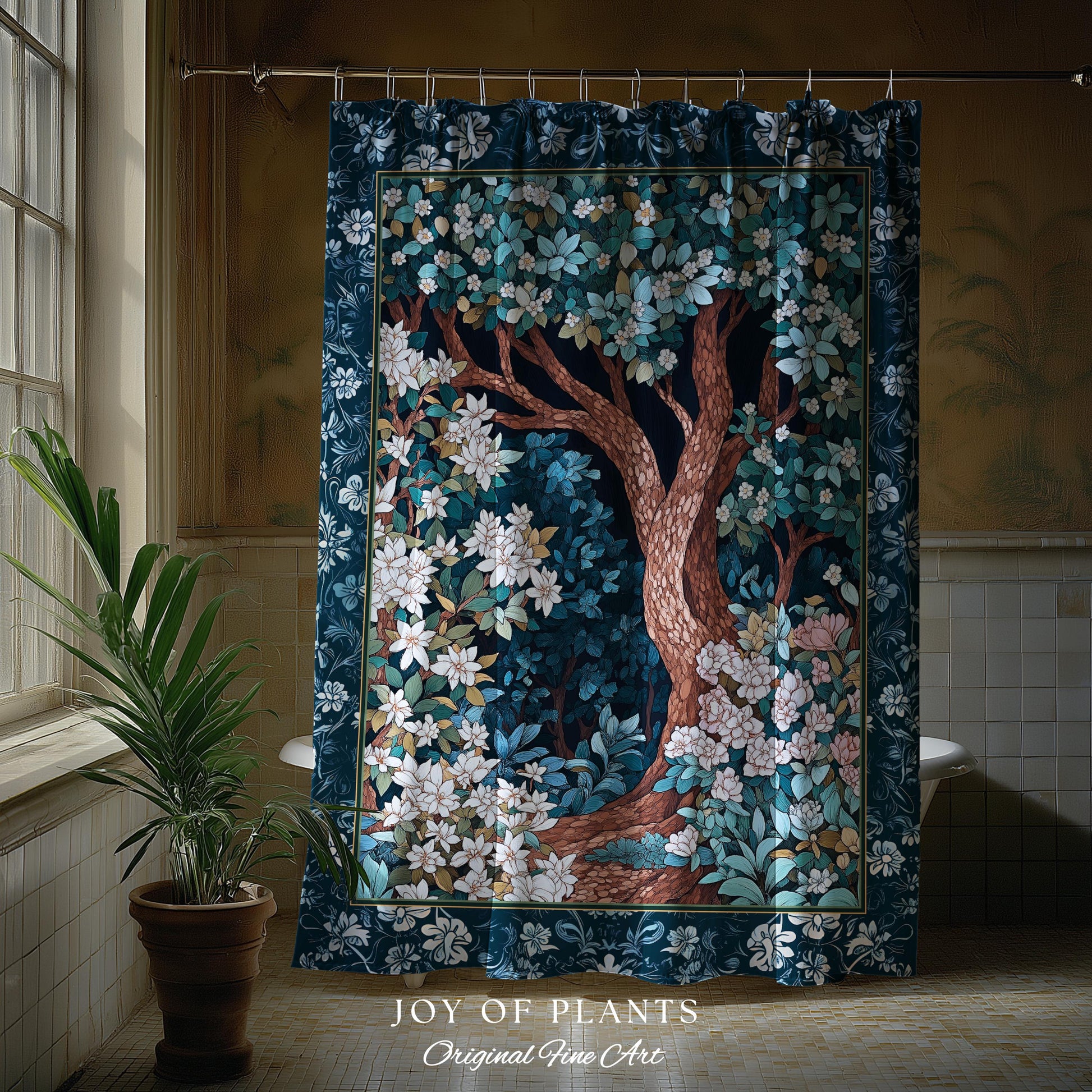 Bohemian Tree Shower Curtain Magical Aesthetic Folklore Forest Ethereal Bathroom | Nature Inspired Woodland Magic Wildflower Fairycore Decor