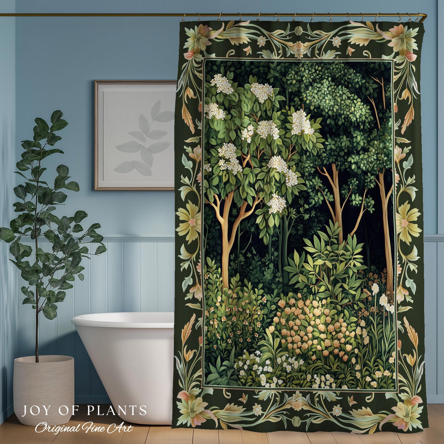 Emerald Green Medieval Tree Shower Curtain | Magical Woodland Cottagecore Aesthetic Nature Lover Bathroom Olive Green Decor Boho Botanicals