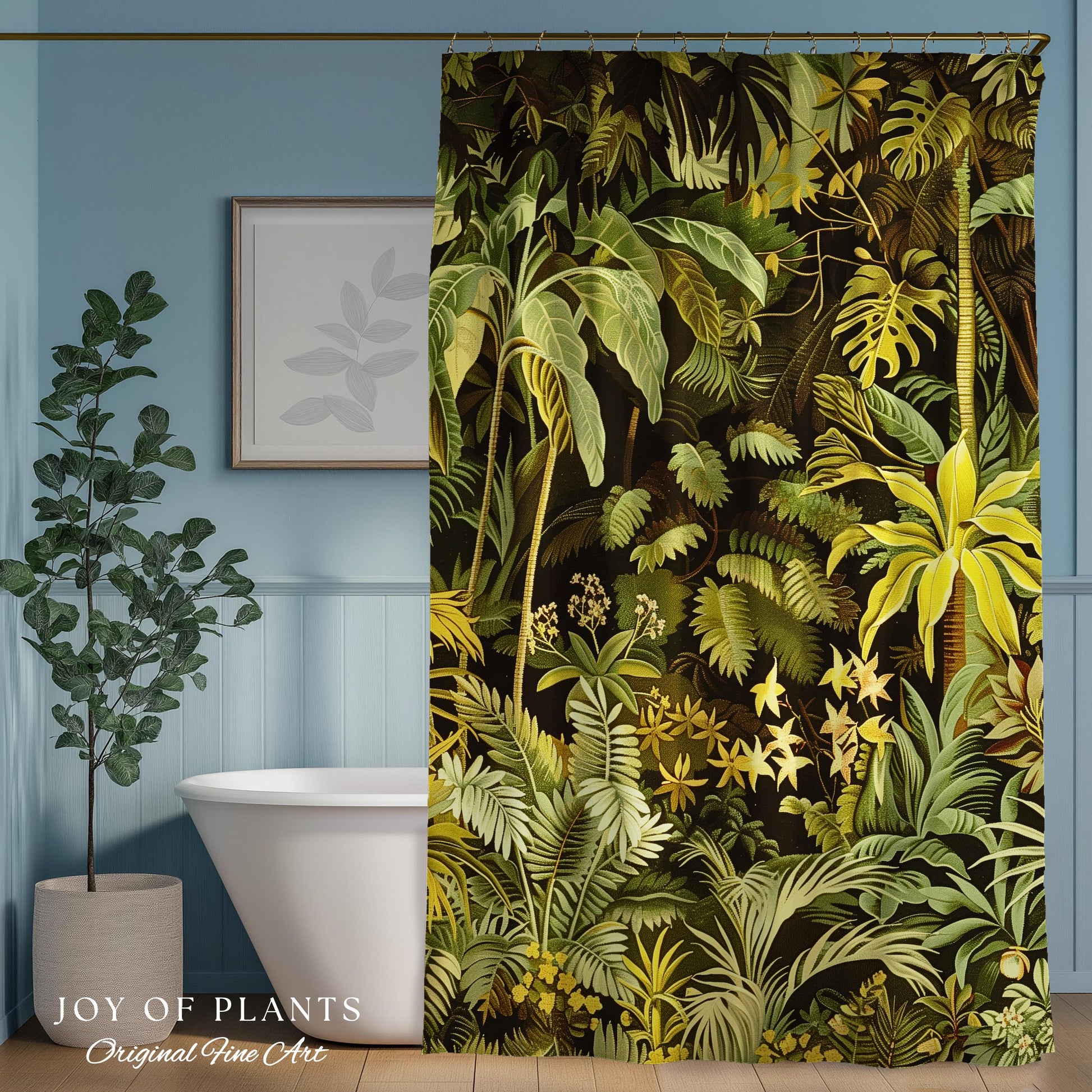 Moody Botanical Jungle Leaves Shower Curtain | Eclectic Green Maximalist Bathroom Whimsigoth Vintage Botanical Nature Aesthetic Forest Decor