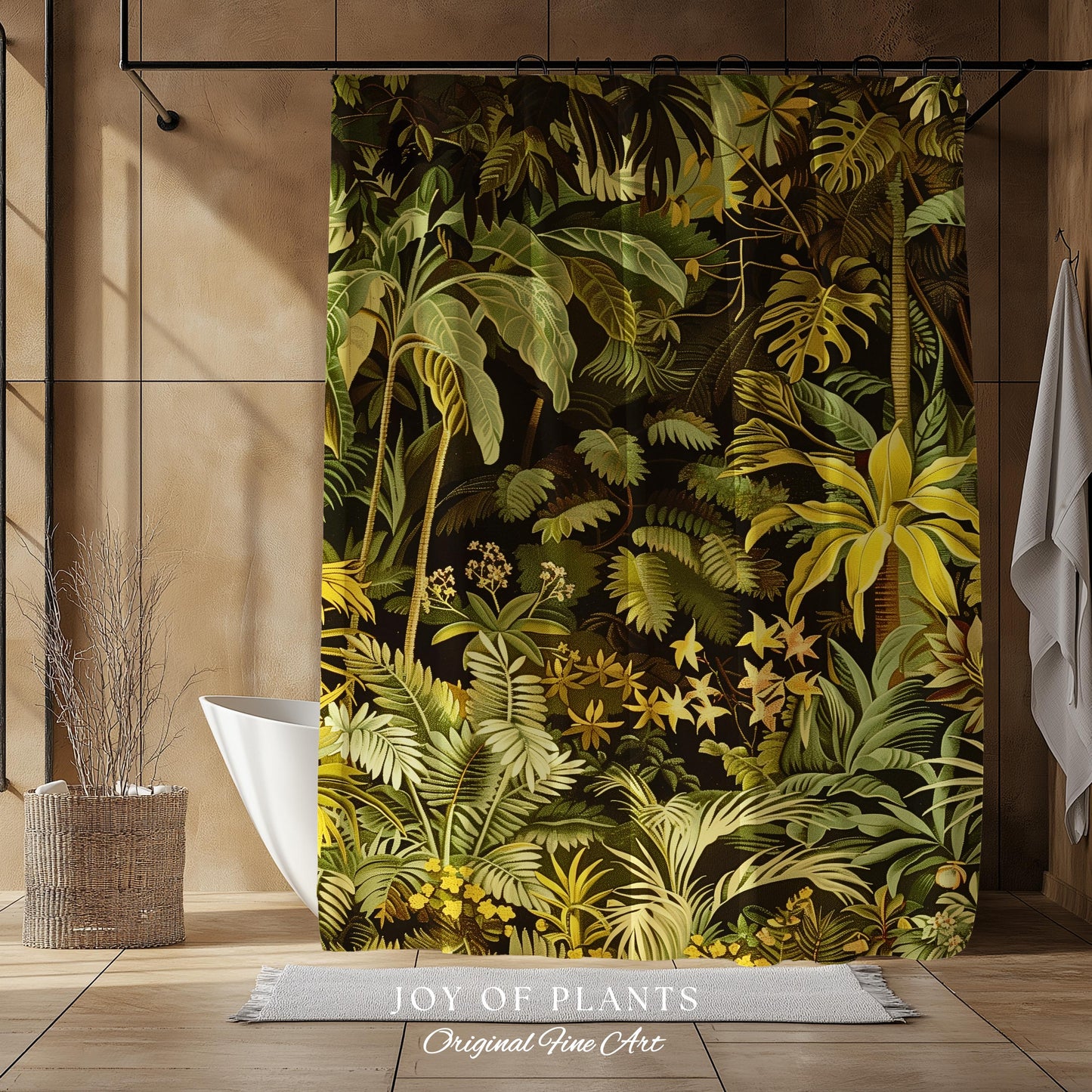 Moody Botanical Jungle Leaves Shower Curtain | Eclectic Green Maximalist Bathroom Whimsigoth Vintage Botanical Nature Aesthetic Forest Decor