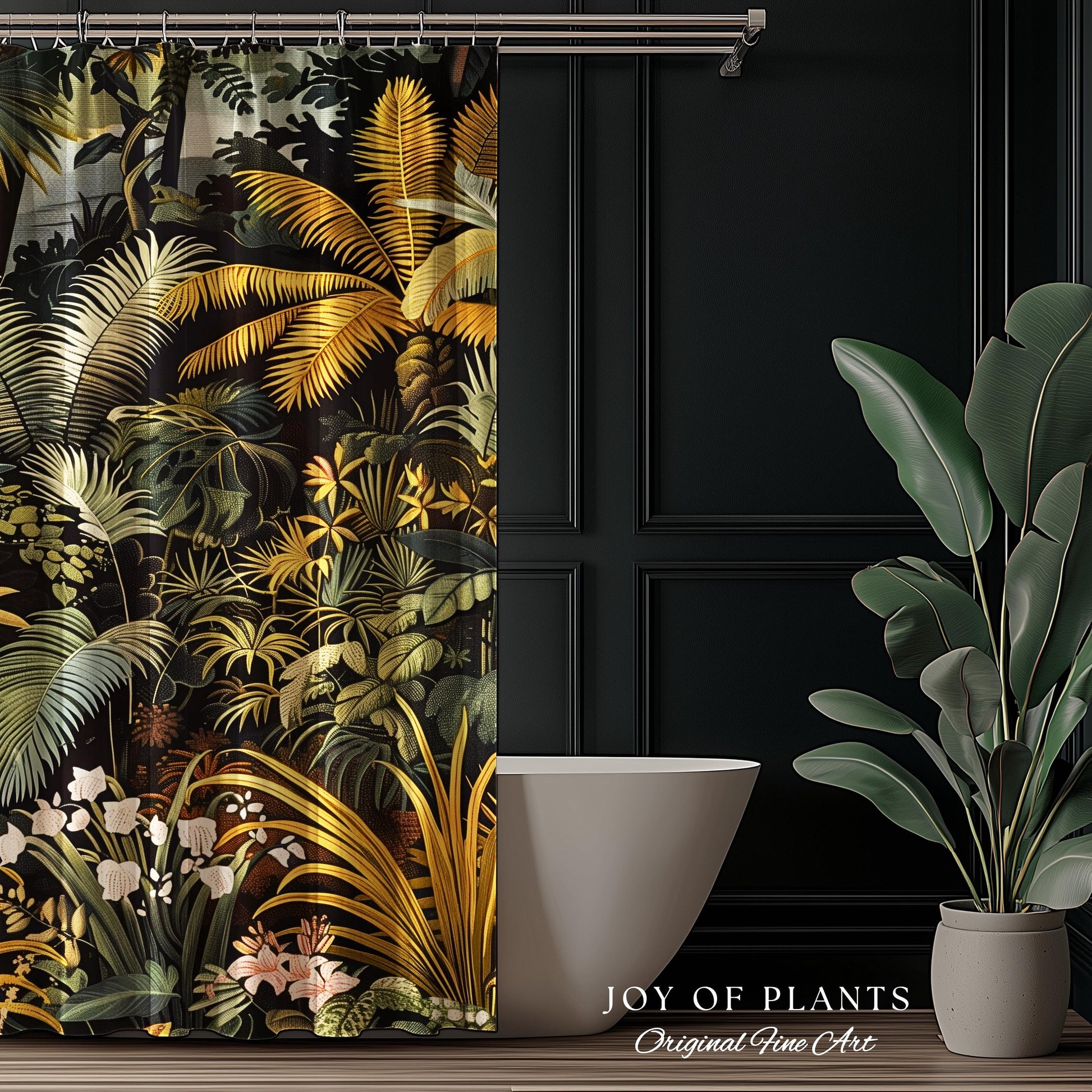 Earthy Colors Tropical Leaves Shower Curtain | Jungle Theme Bathroom Decor Whimsical Botanical Bath Room Forest Houseplant Lover Home Accent