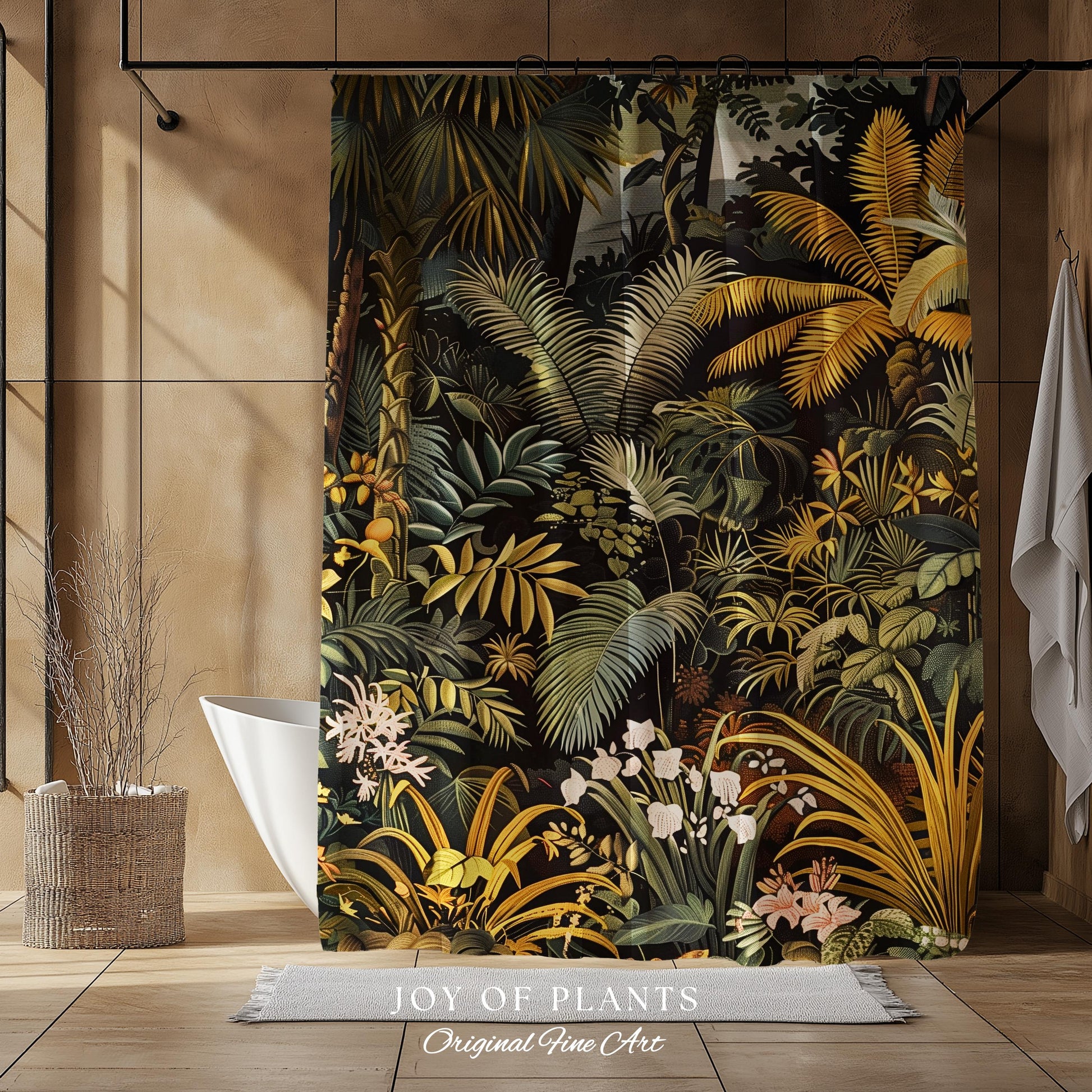 Earthy Colors Tropical Leaves Shower Curtain | Jungle Theme Bathroom Decor Whimsical Botanical Bath Room Forest Houseplant Lover Home Accent