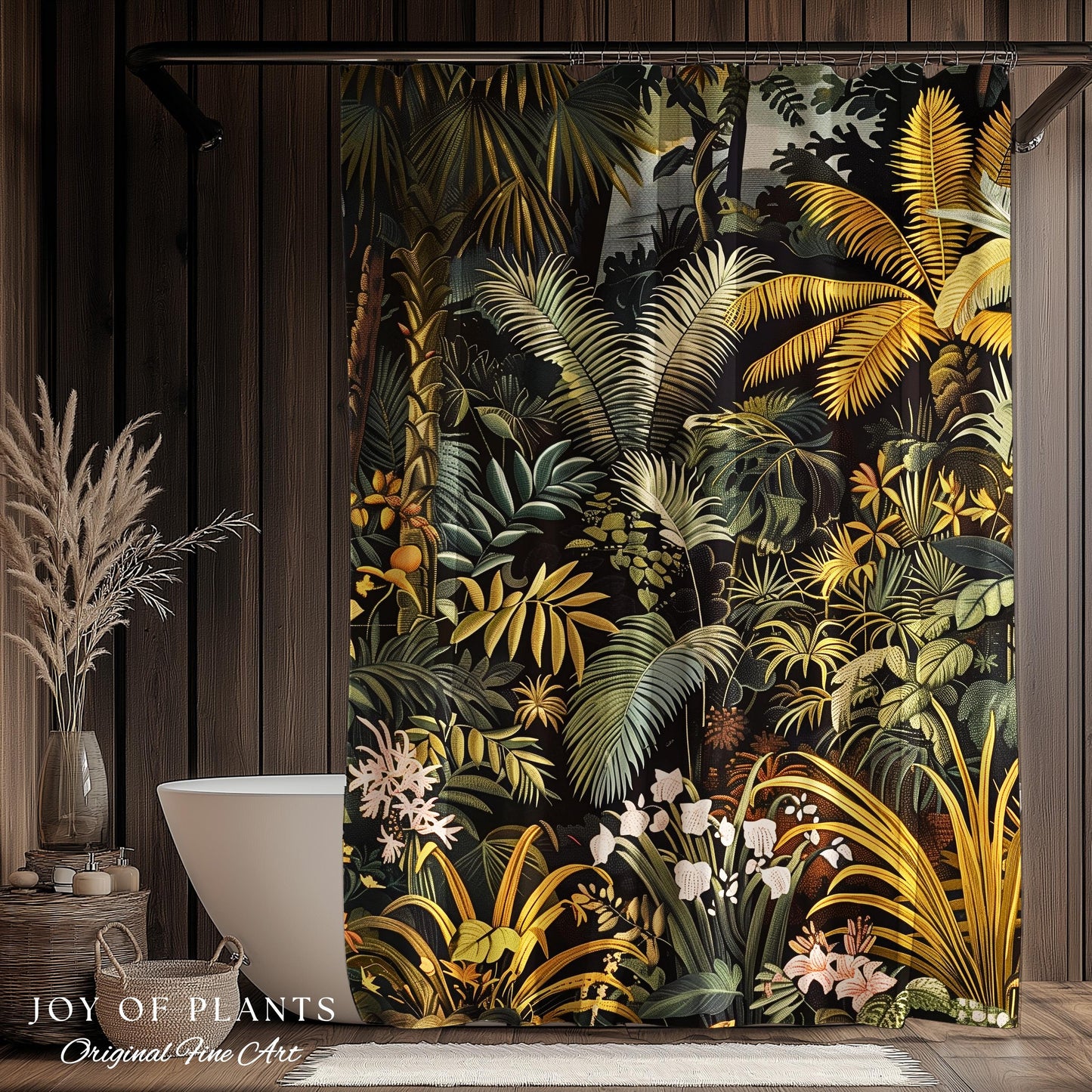 Earthy Colors Tropical Leaves Shower Curtain | Jungle Theme Bathroom Decor Whimsical Botanical Bath Room Forest Houseplant Lover Home Accent