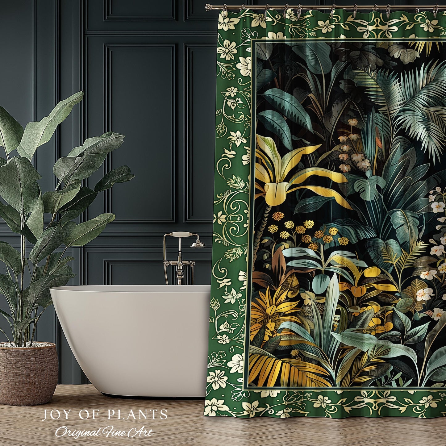 Jungle Leaves Botanical Shower Curtain | Tropical Jungle Nature Lover Cozy Plant Lover Boho Bathroom Decor Elegant Botanical Home Accent |