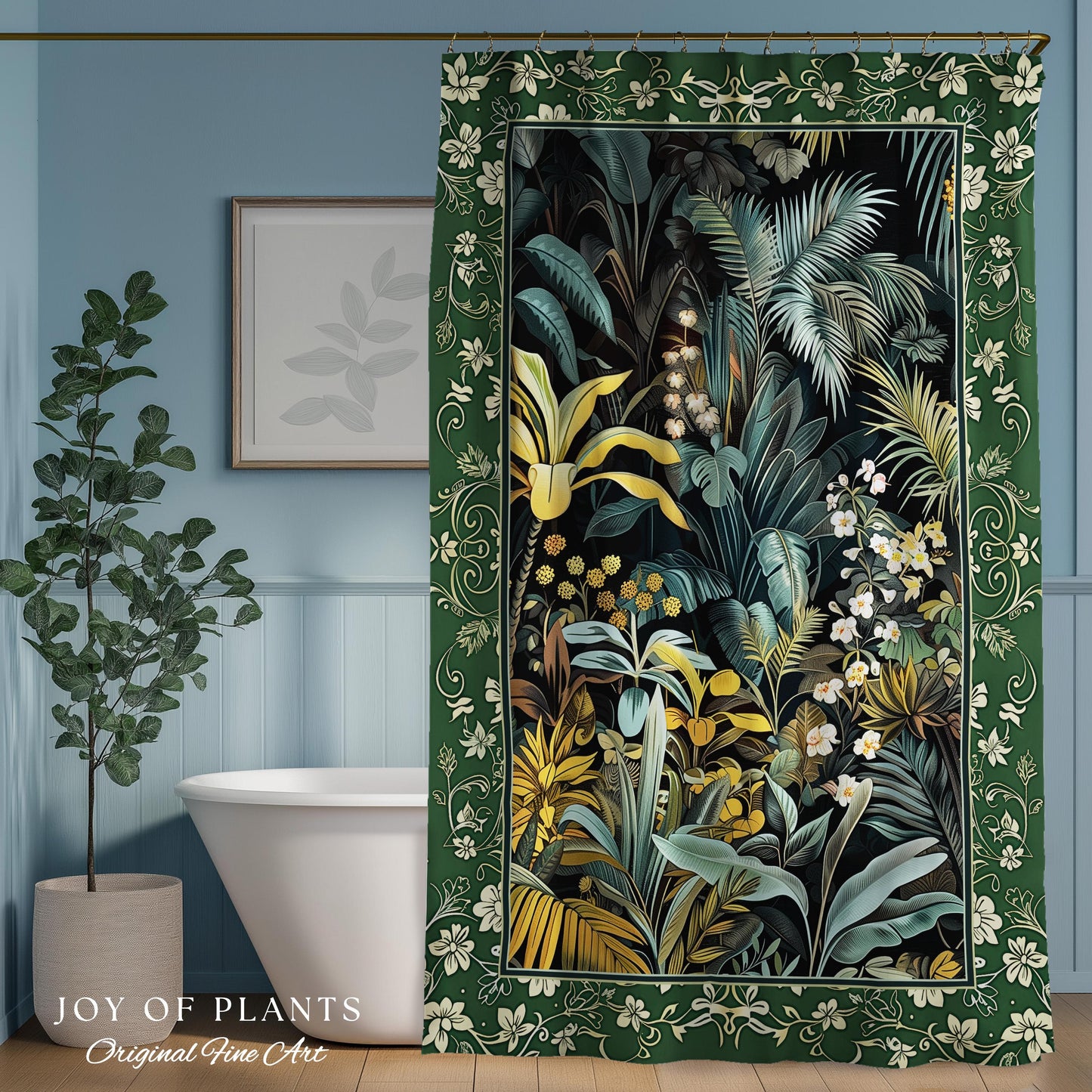 Jungle Leaves Botanical Shower Curtain | Tropical Jungle Nature Lover Cozy Plant Lover Boho Bathroom Decor Elegant Botanical Home Accent |