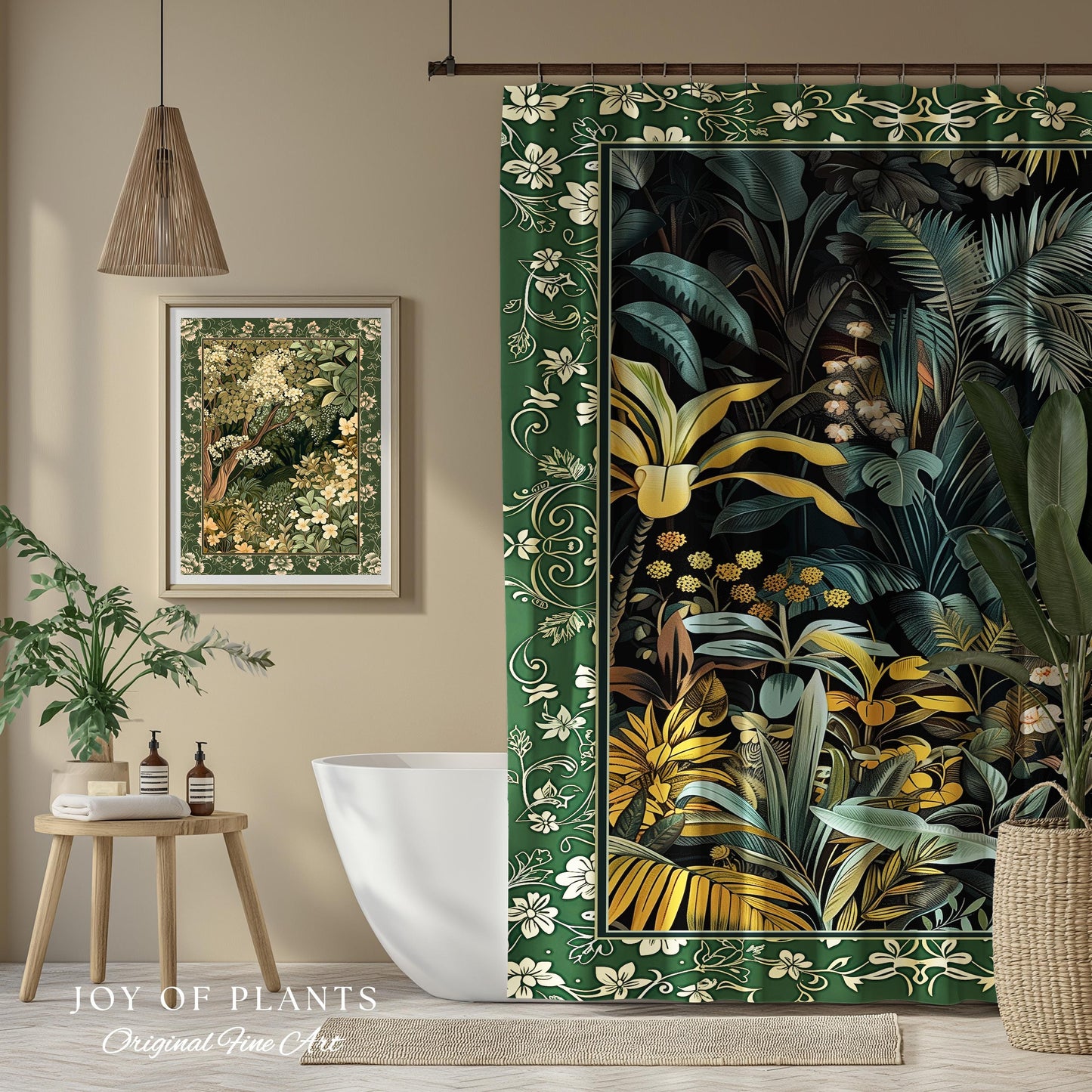 Jungle Leaves Botanical Shower Curtain | Tropical Jungle Nature Lover Cozy Plant Lover Boho Bathroom Decor Elegant Botanical Home Accent |