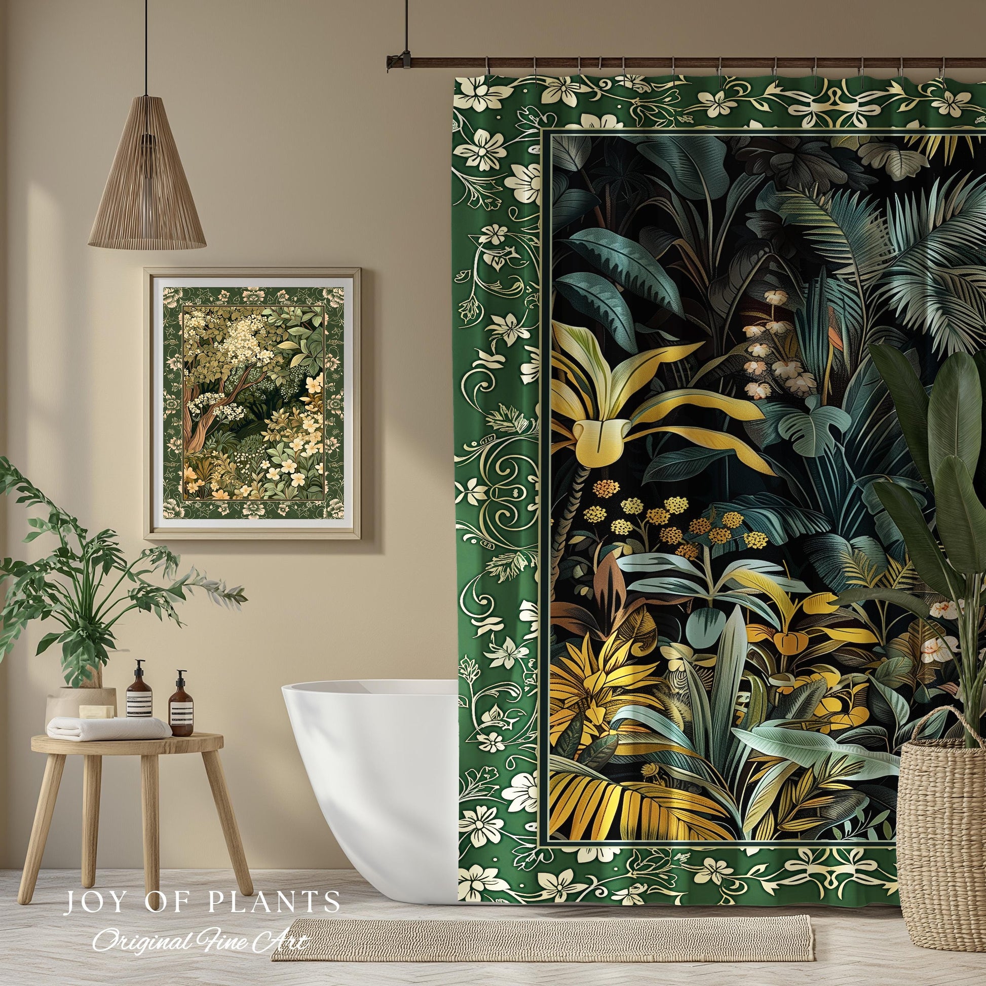Jungle Leaves Botanical Shower Curtain | Tropical Jungle Nature Lover Cozy Plant Lover Boho Bathroom Decor Elegant Botanical Home Accent |