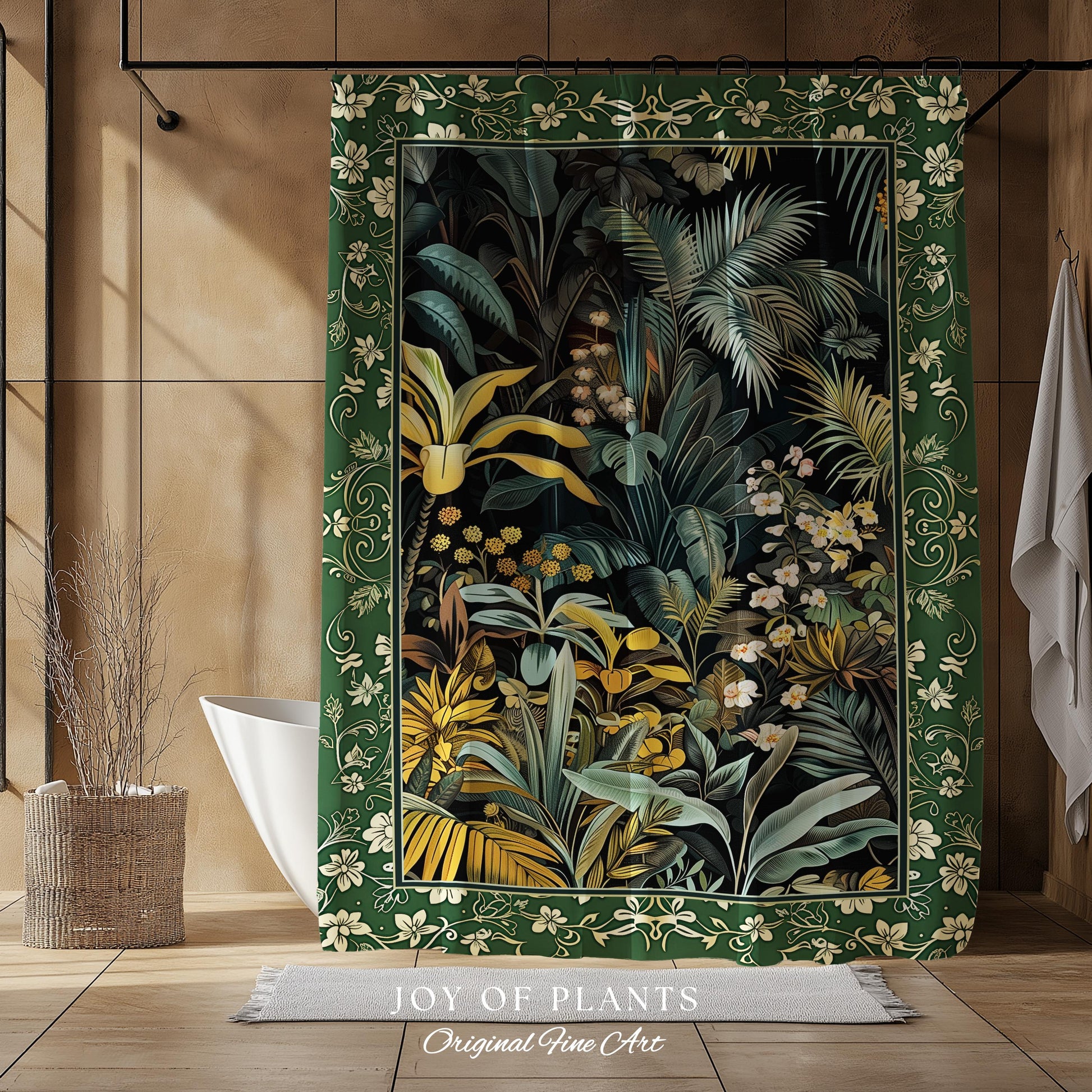 Jungle Leaves Botanical Shower Curtain | Tropical Jungle Nature Lover Cozy Plant Lover Boho Bathroom Decor Elegant Botanical Home Accent |