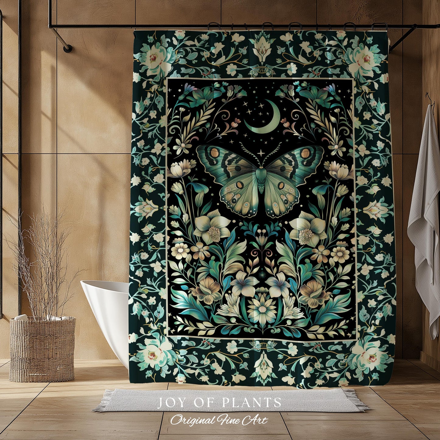 Pastel Gothic Butterfly Shower Curtain | Tarot Aesthetic Celestial Woodland Moody Botanical Bathroom Maximalist Accent Forestcore Mysticism