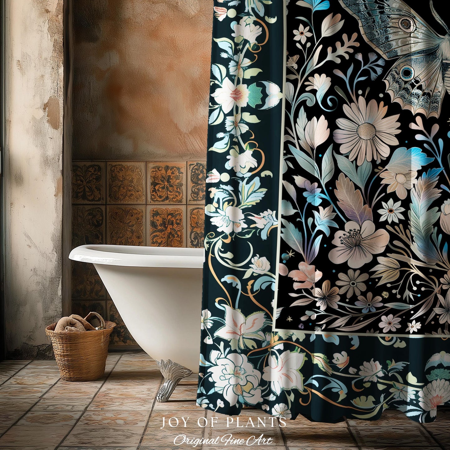 Maximalist Aesthetic Dark Academia Shower Curtain | Witchy Eclectic Oddities Woodland Cottagecore Dreamy Forestcore Bathroom Pastel Gothic |