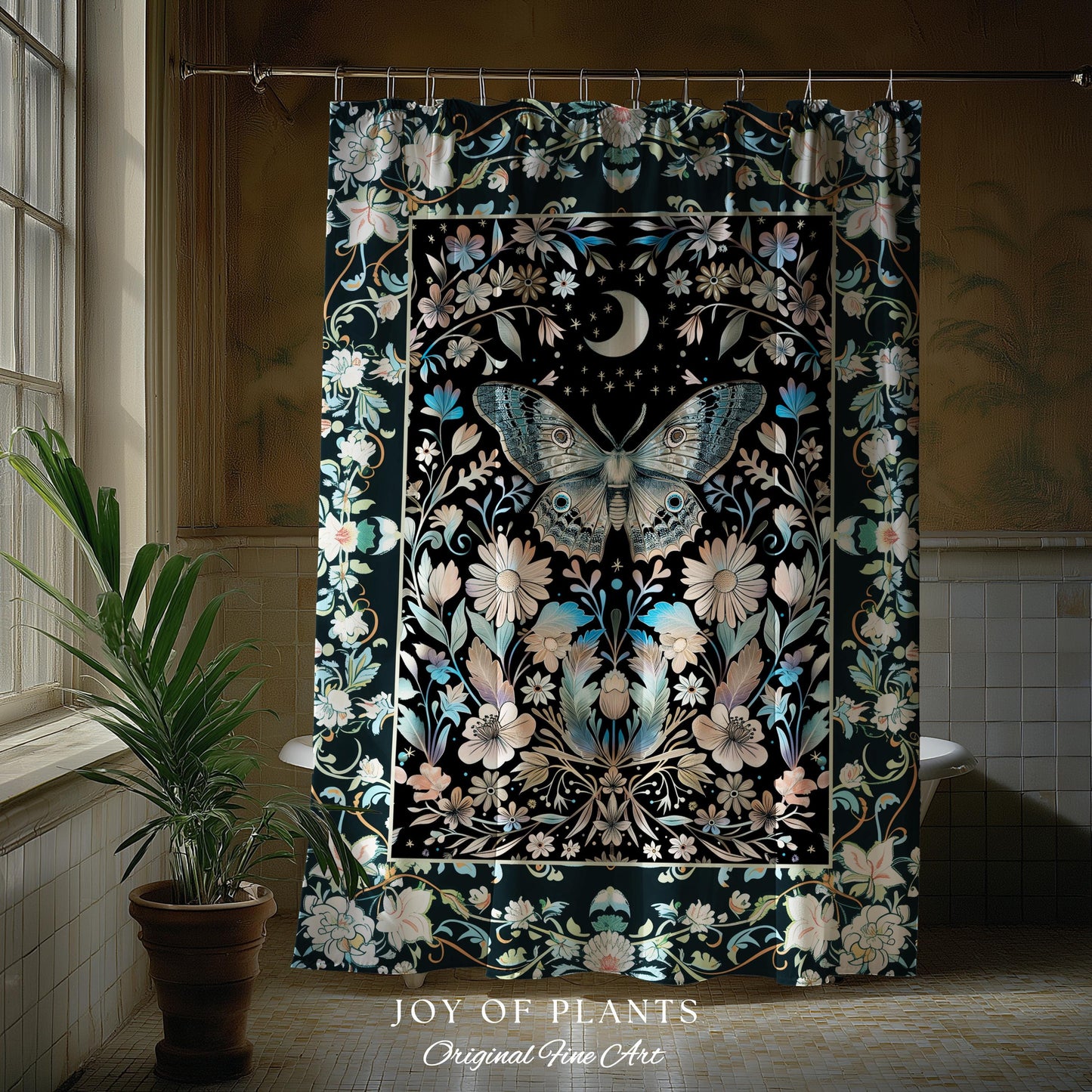 Maximalist Aesthetic Dark Academia Shower Curtain | Witchy Eclectic Oddities Woodland Cottagecore Dreamy Forestcore Bathroom Pastel Gothic |
