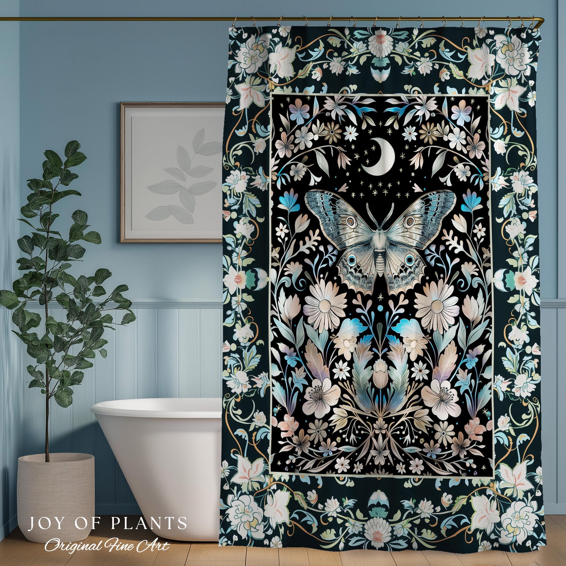 Maximalist Aesthetic Dark Academia Shower Curtain | Witchy Eclectic Oddities Woodland Cottagecore Dreamy Forestcore Bathroom Pastel Gothic |